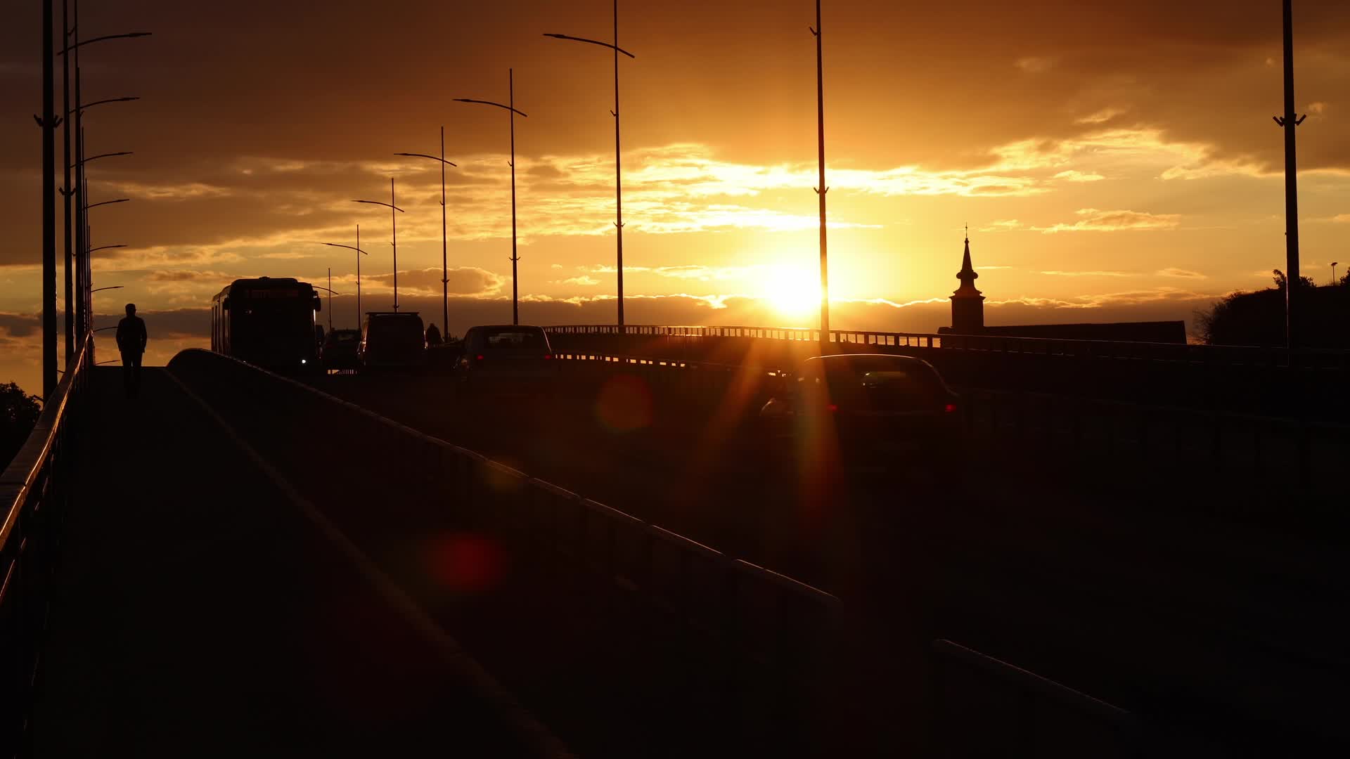 Sunrise Over Varadin Bridge in Novi Sad, Serbia