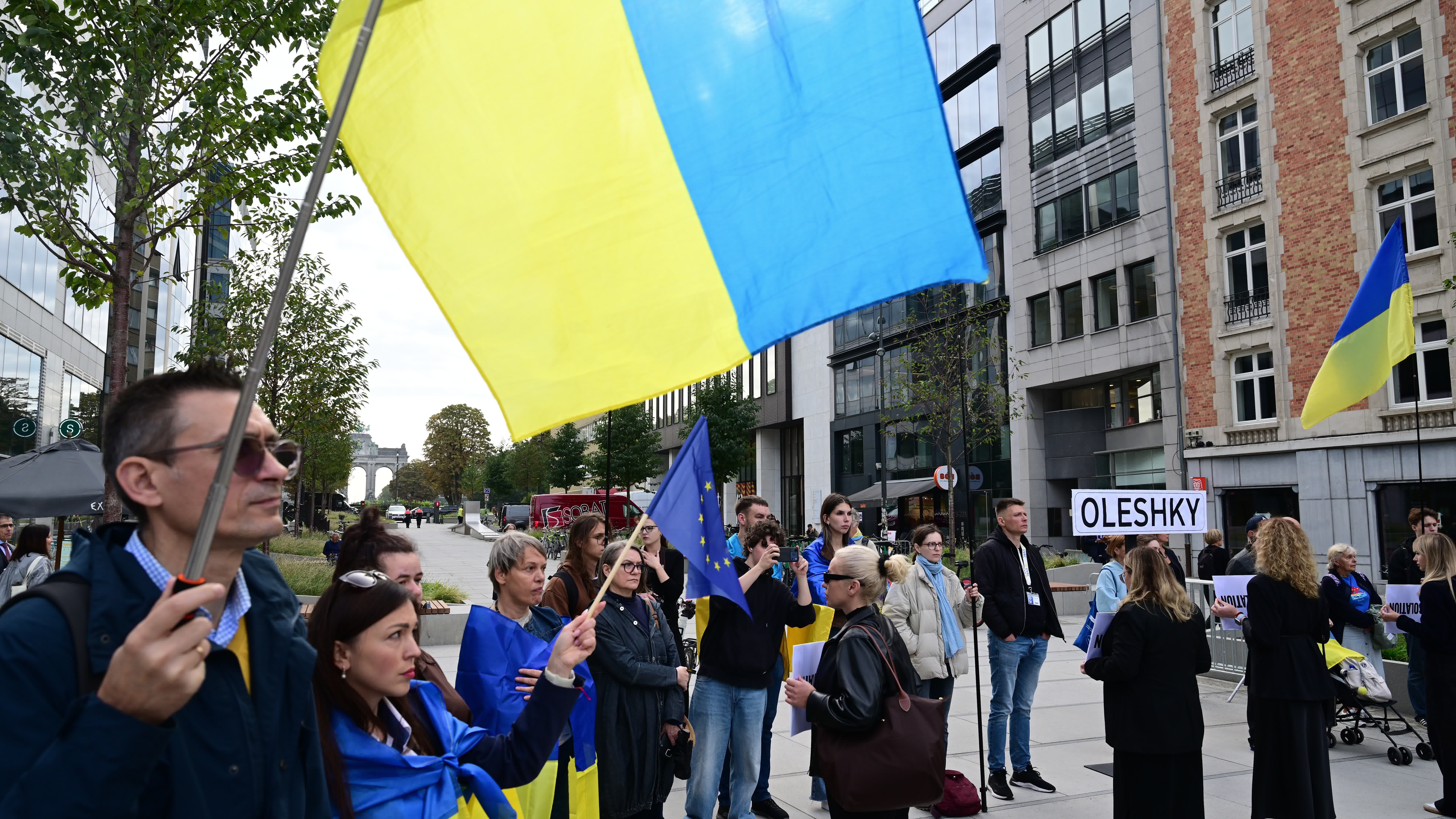 Protest against occupied Oleshky city in Ukraine
