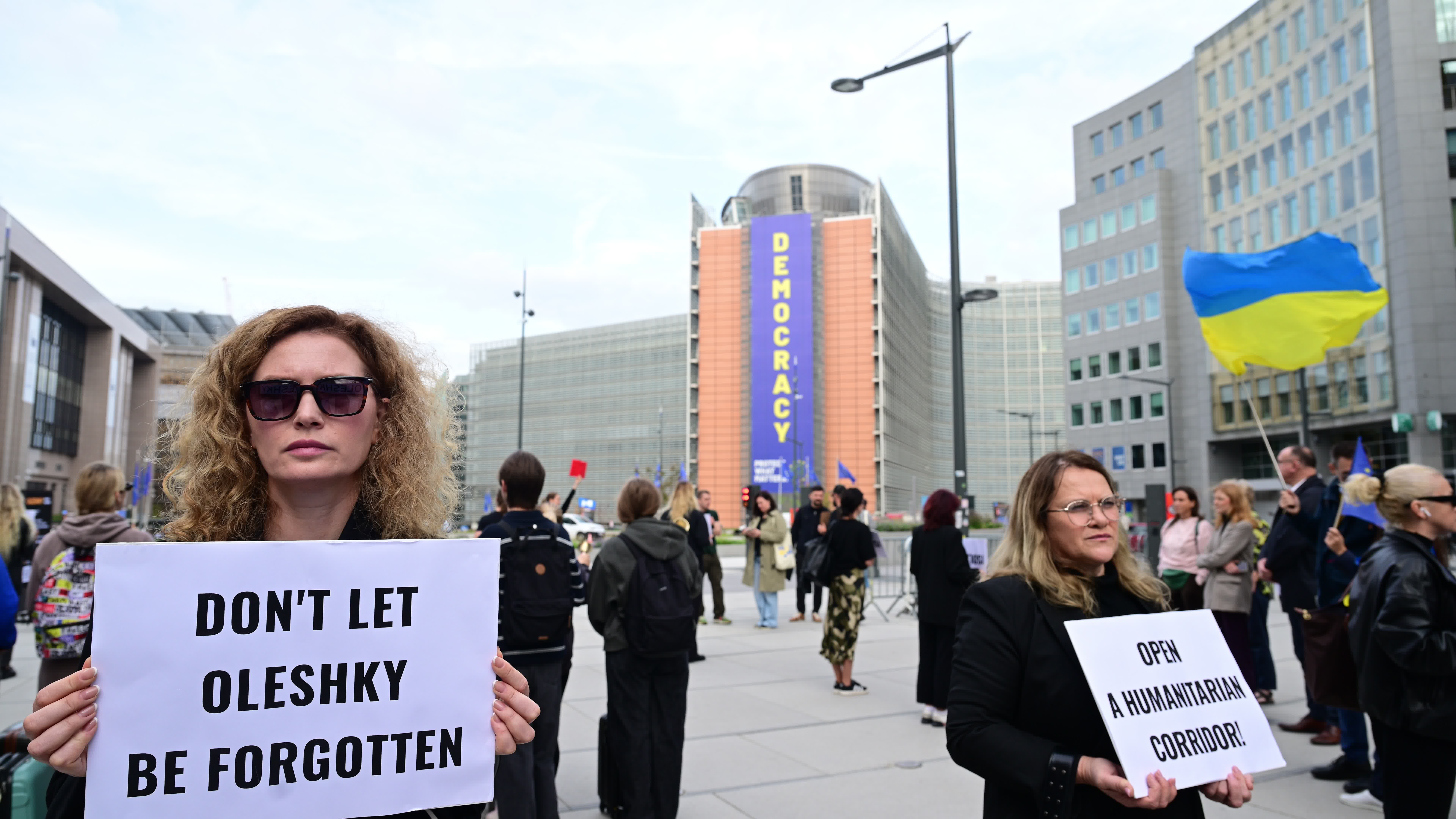 Protest against occupied Oleshky city in Ukraine