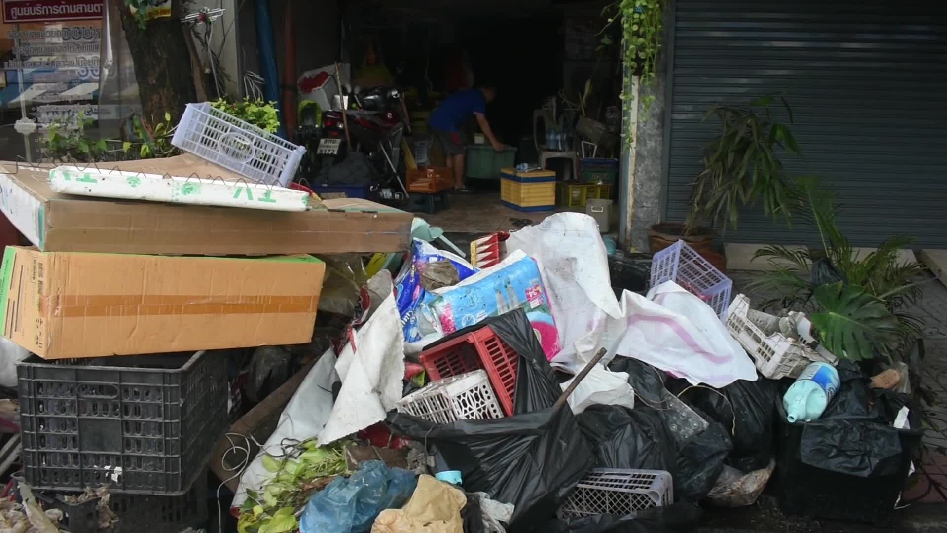 A large pile of rubbish cause from floods in Bangkok.