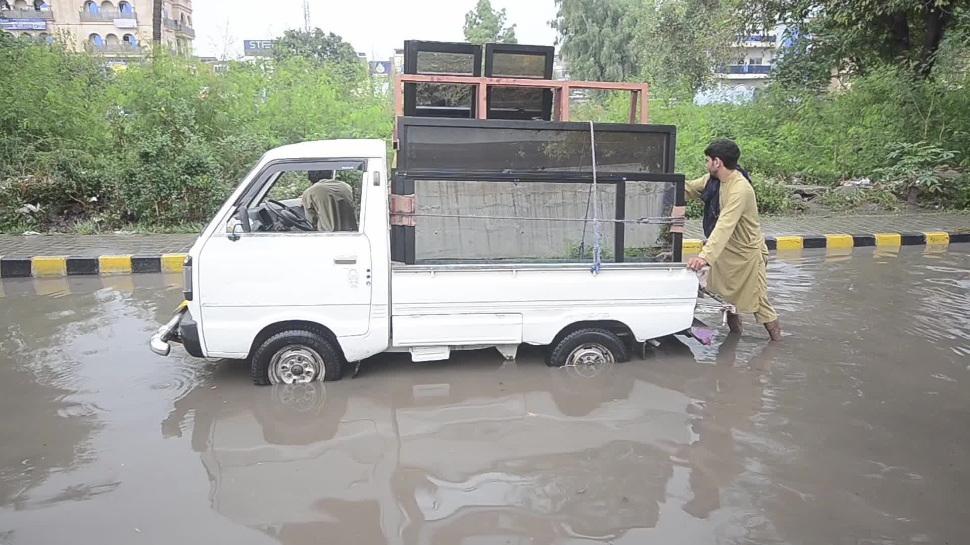 Heavy Rain Damages Roads and Disrupts Traffic in Peshawar