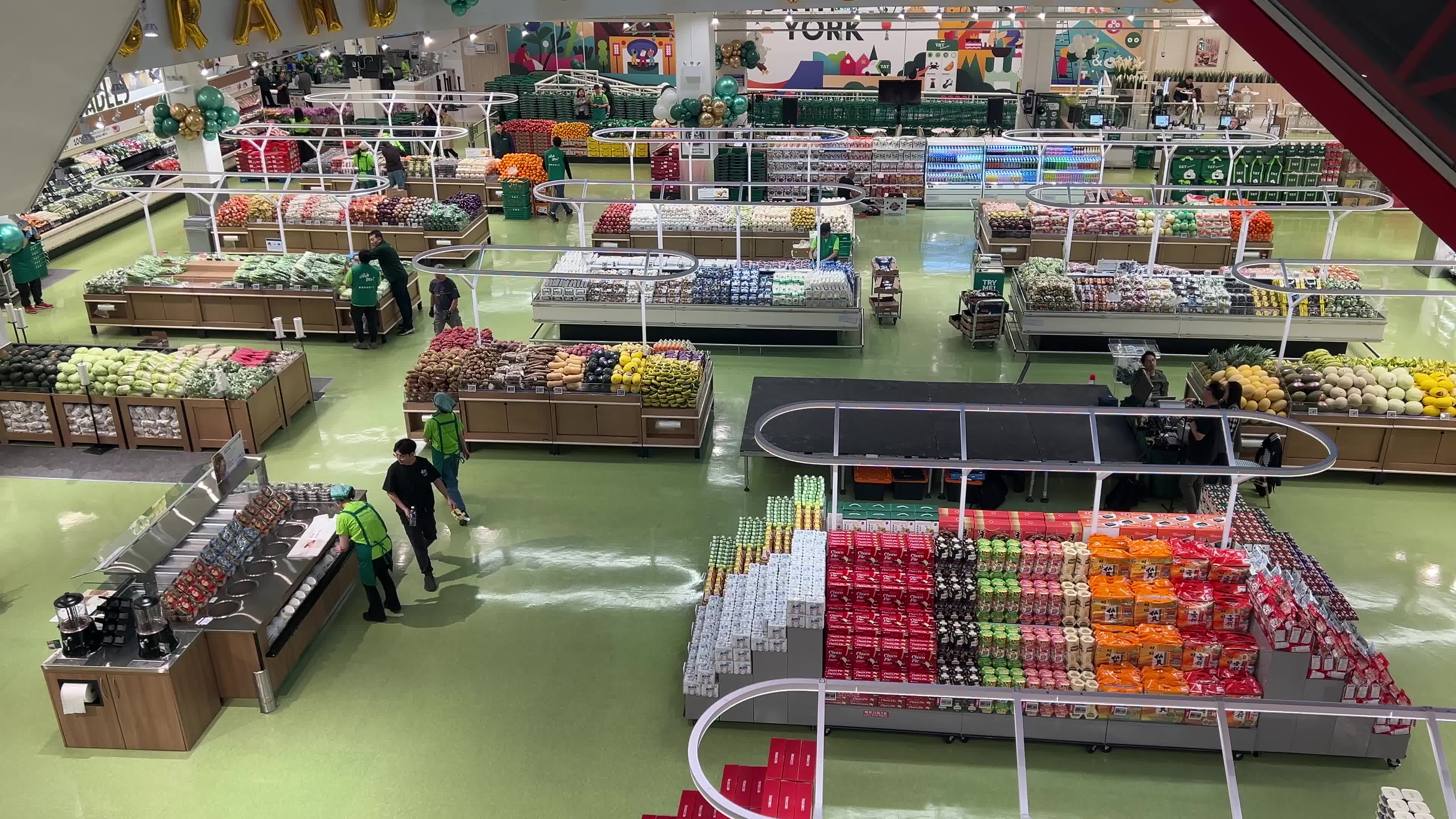 Preparations for the grand opening of a new grocery store in Toronto