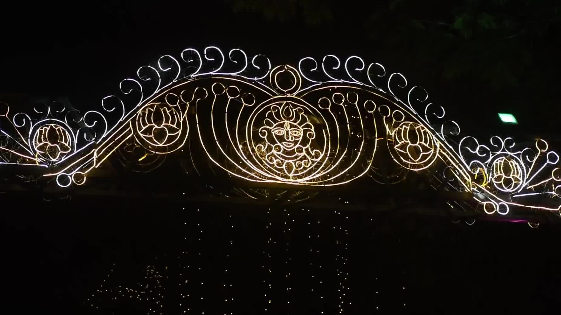 A street is decorated with decorative lights ahead of Durga Puja celebrations in Kolkata