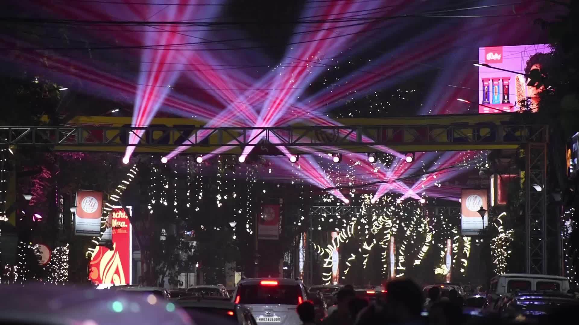 A street is decorated with decorative lights ahead of Durga Puja celebrations in Kolkata