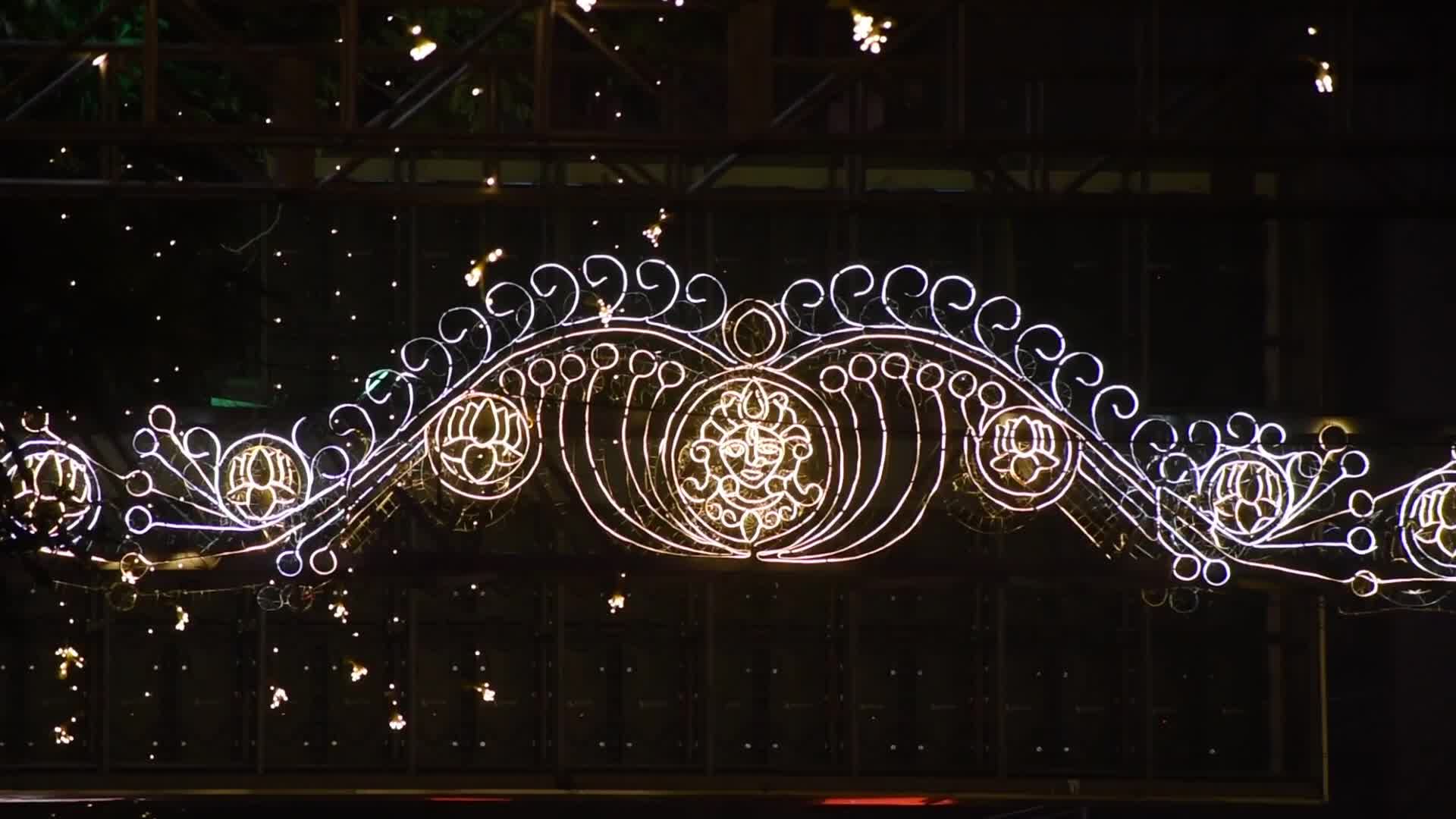 A street is decorated with decorative lights ahead of Durga Puja celebrations in Kolkata