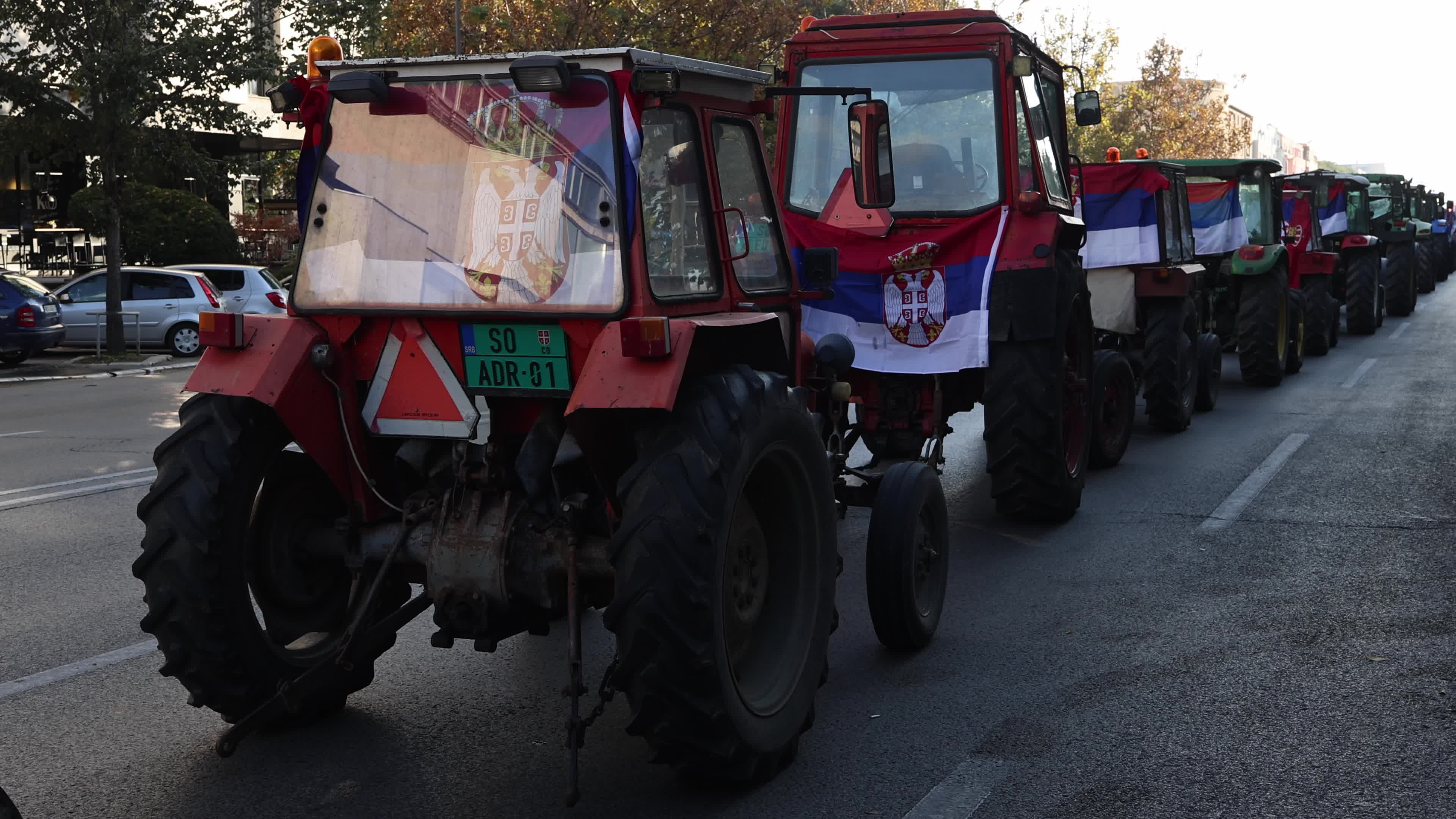 Tractors on Bulevar Mihajla Pupina Ahead of SNS Rally in Novi Sad, Serbia
