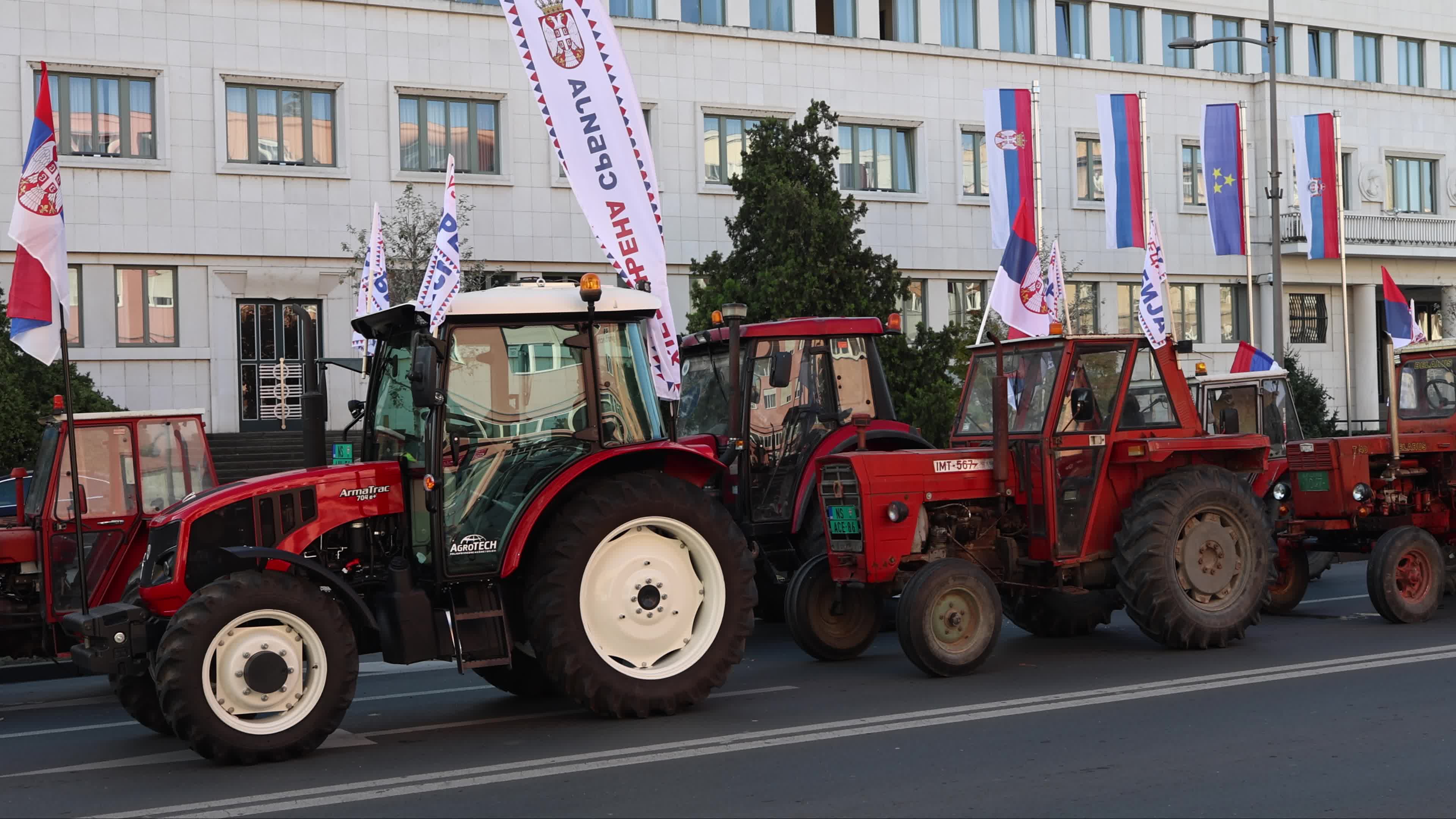 Tractors on Bulevar Mihajla Pupina Ahead of SNS Rally in Novi Sad, Serbia