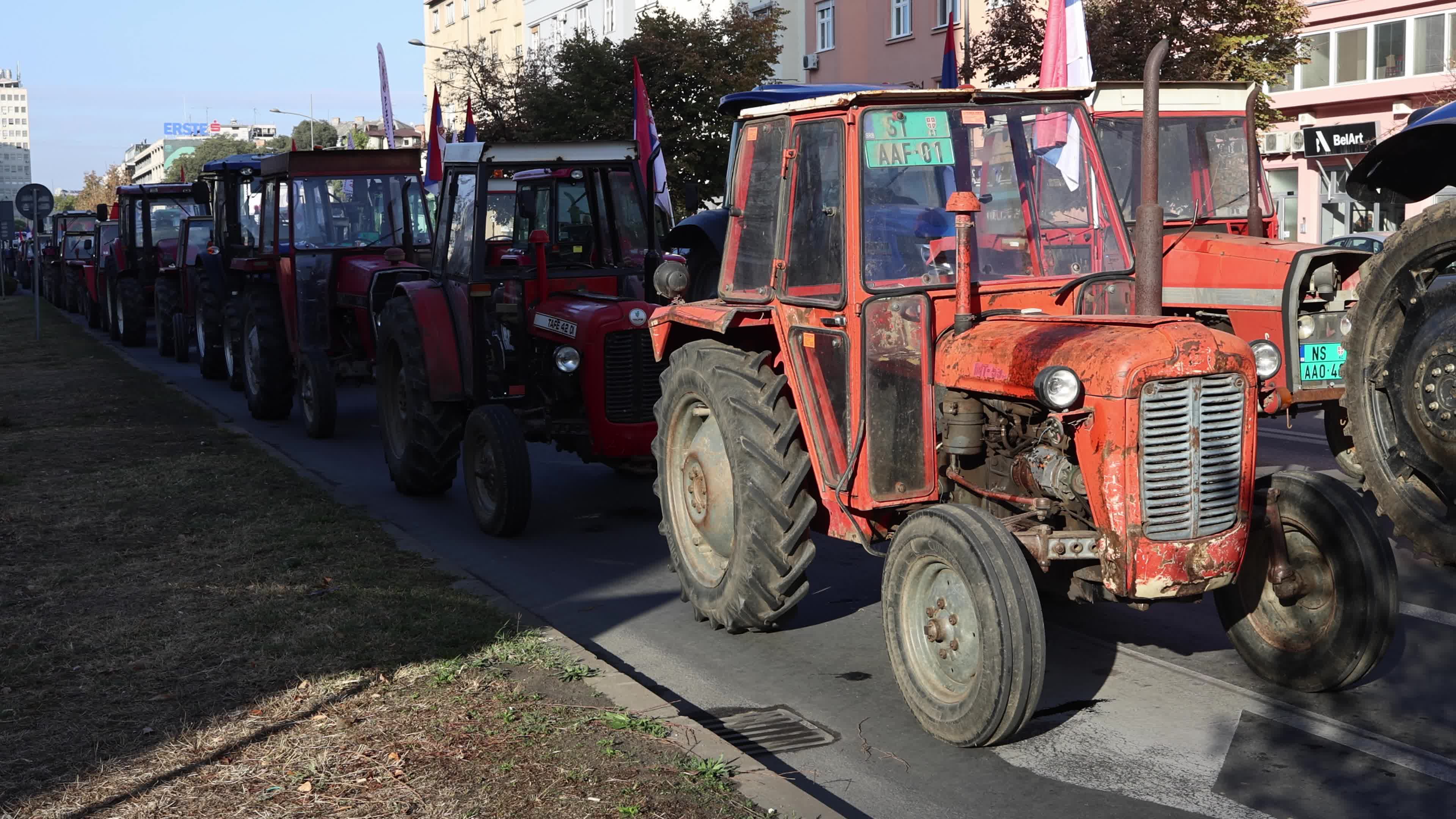 Tractors on Bulevar Mihajla Pupina Ahead of SNS Rally in Novi Sad, Serbia