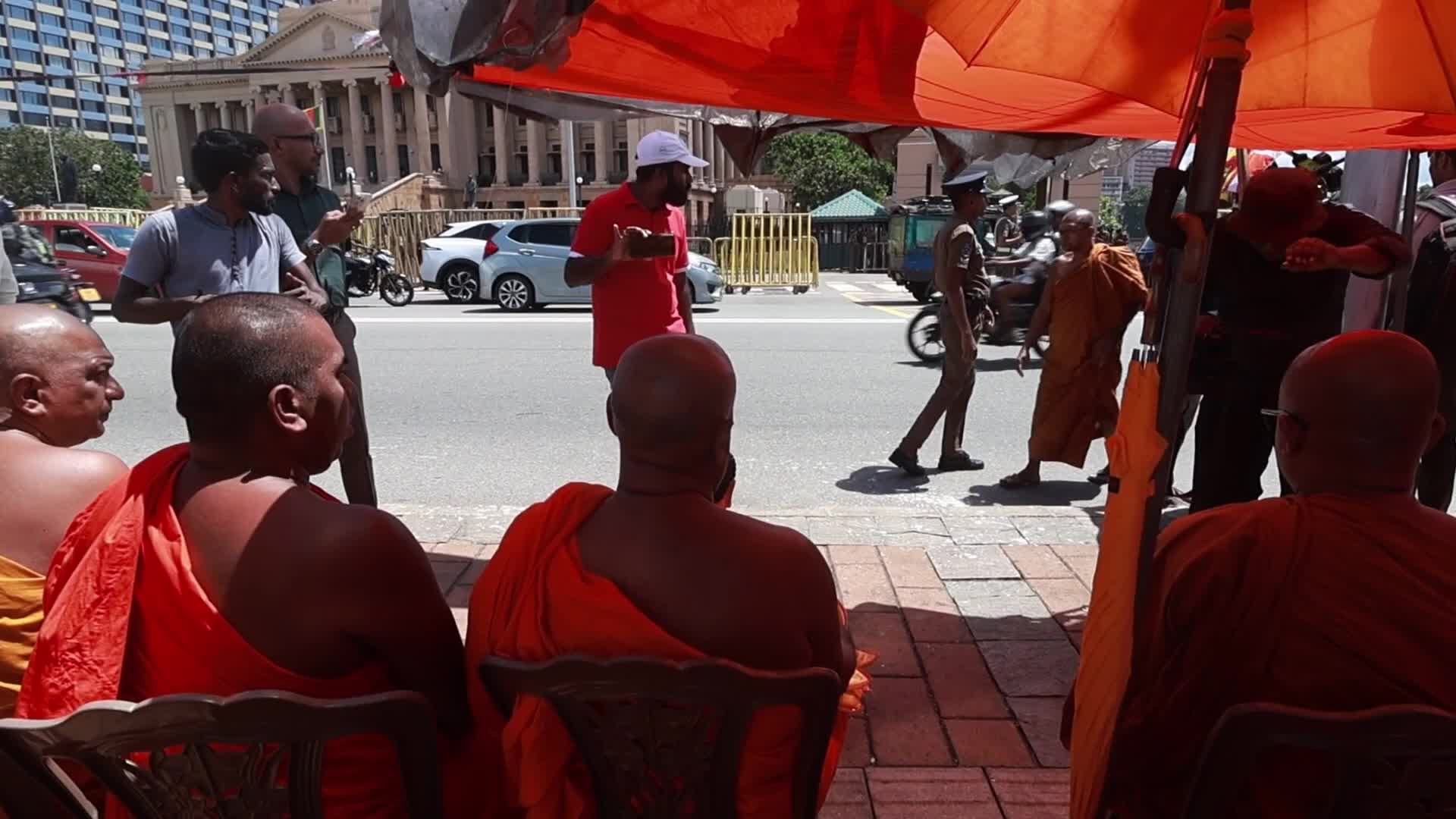 Colombo Protest: Monks Chant Pirith Before Dismantling Camp Near Presidential Secretariat