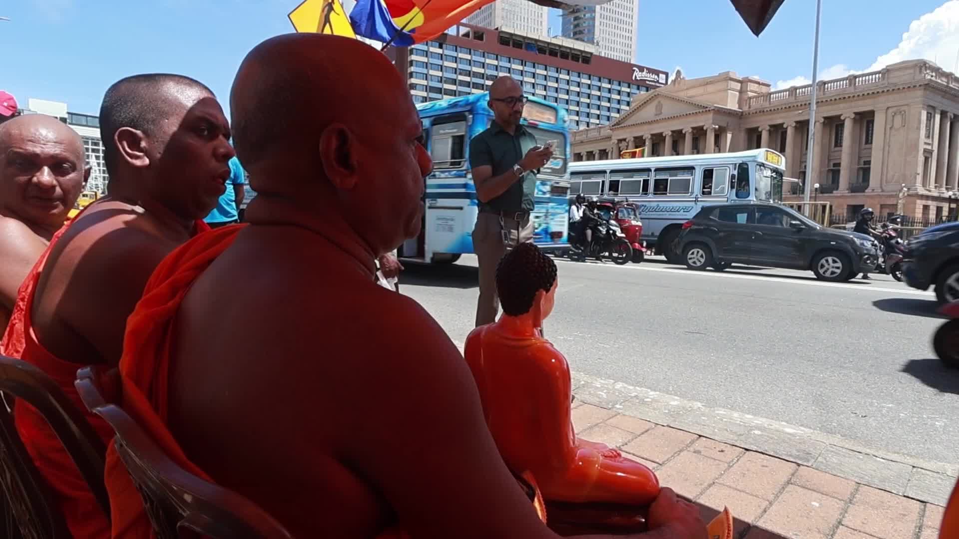 Colombo Protest: Monks Chant Pirith Before Dismantling Camp Near Presidential Secretariat