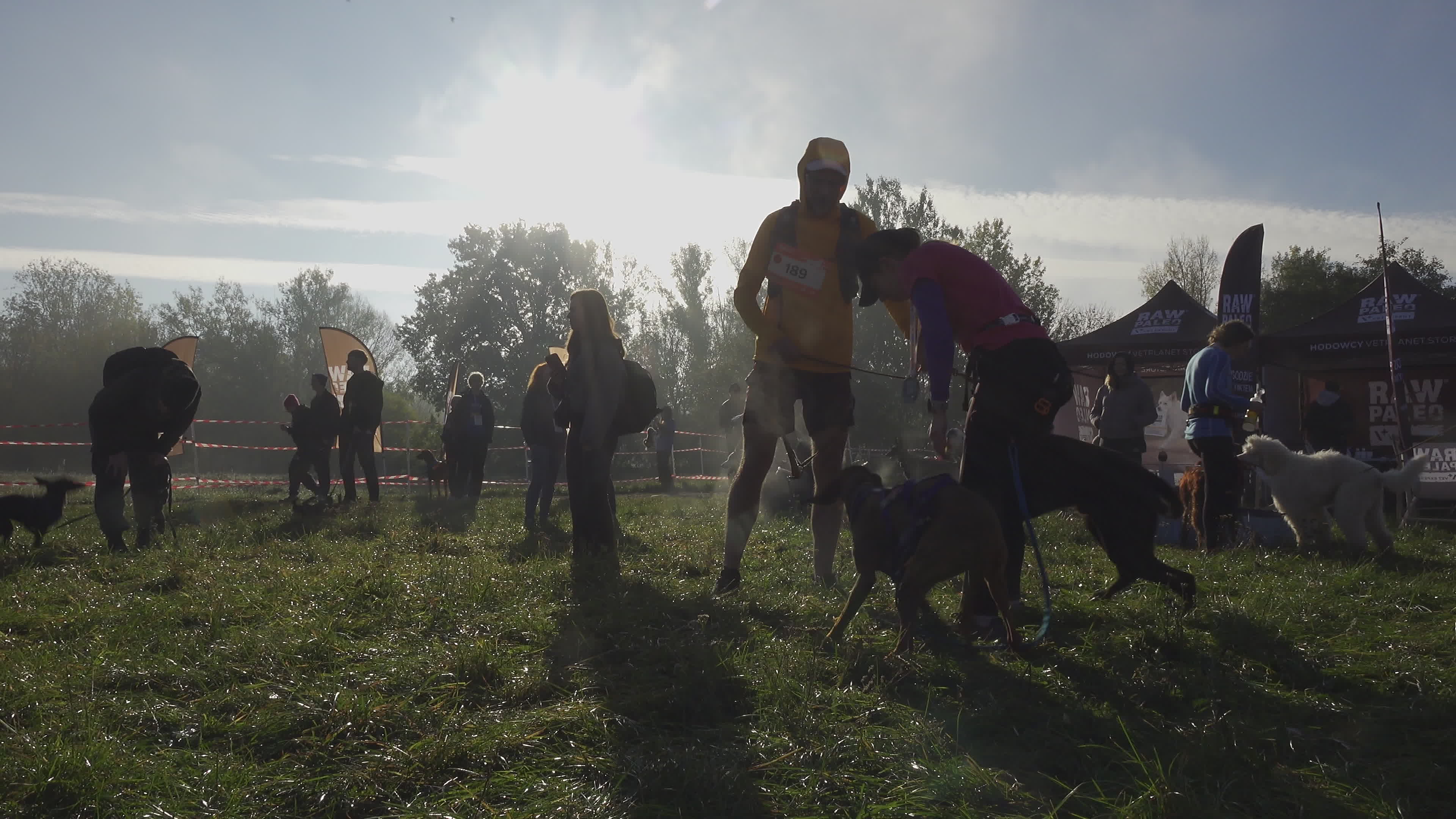 Pet owners run with their dogs in dogtrekking competition in Warsaw
