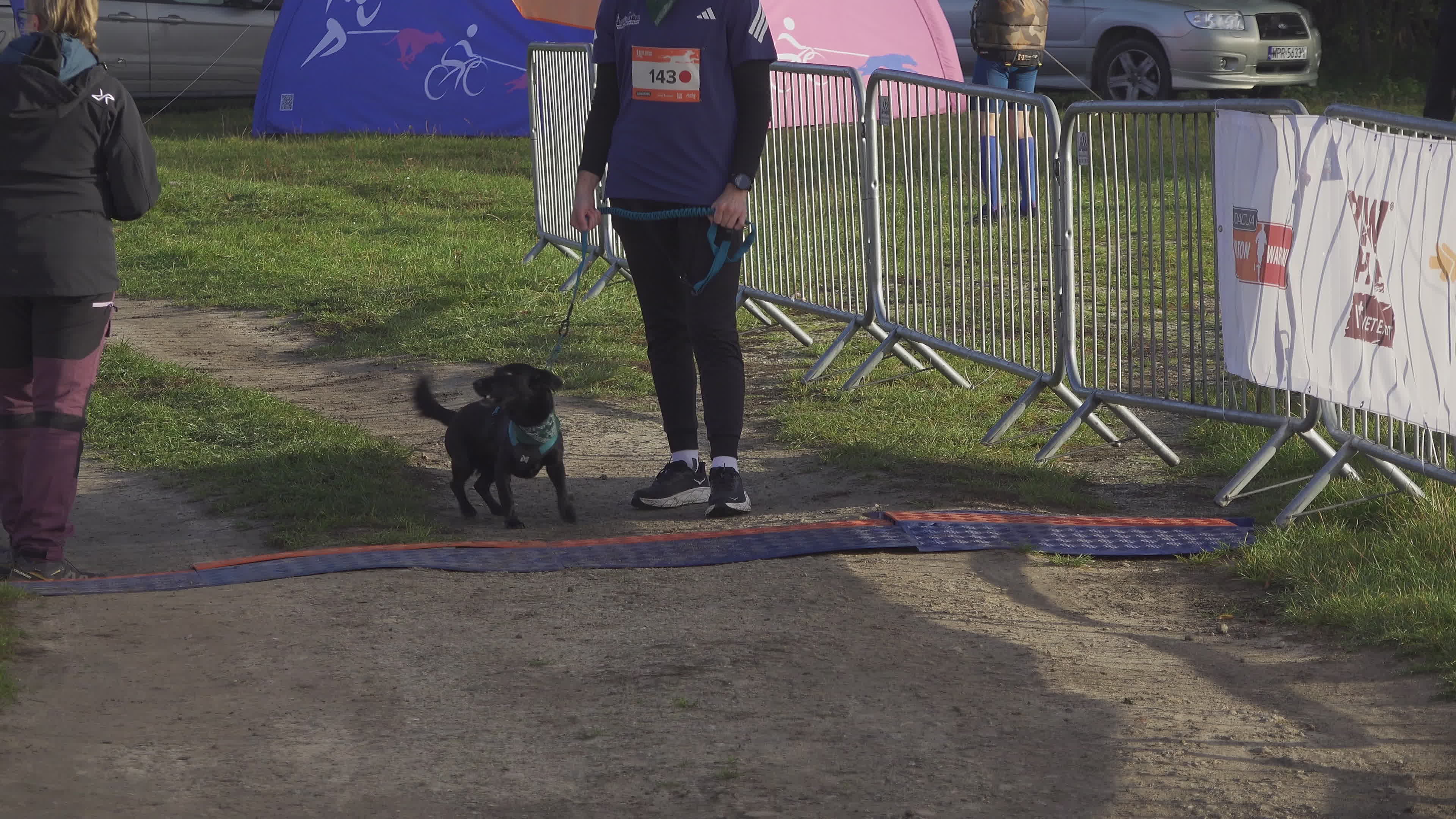 Pet owners run with their dogs in dogtrekking competition in Warsaw