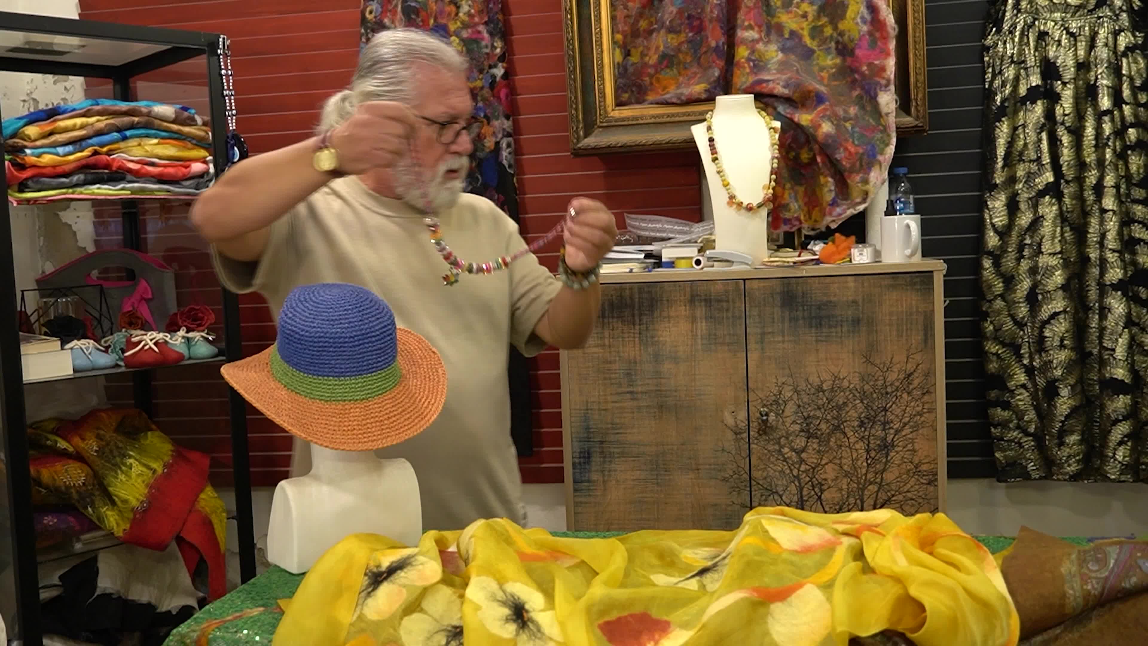 Felt Artist Creating Traditional Handcrafted Textiles in Workshop and Shop