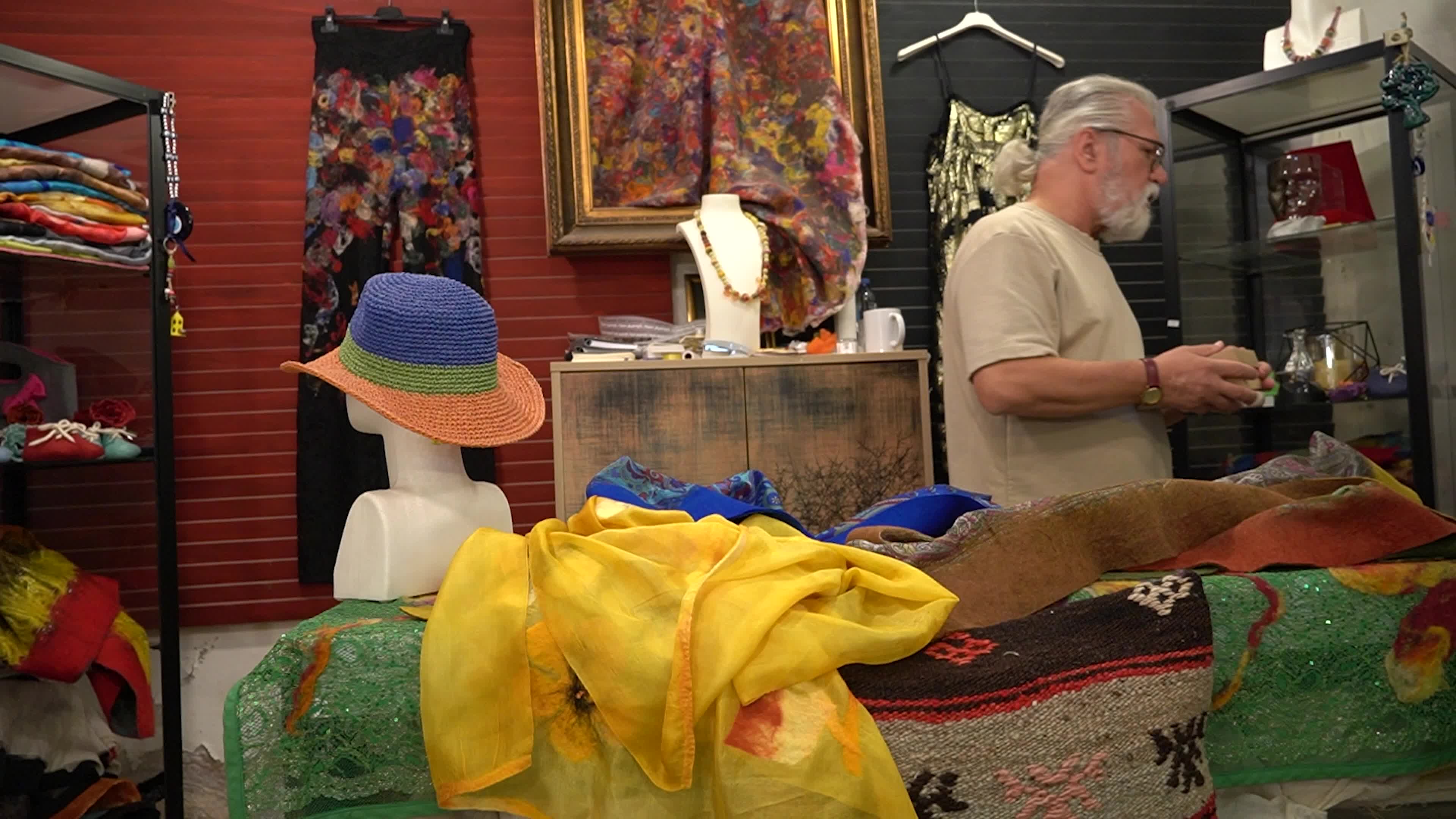 Felt Artist Creating Traditional Handcrafted Textiles in Workshop and Shop