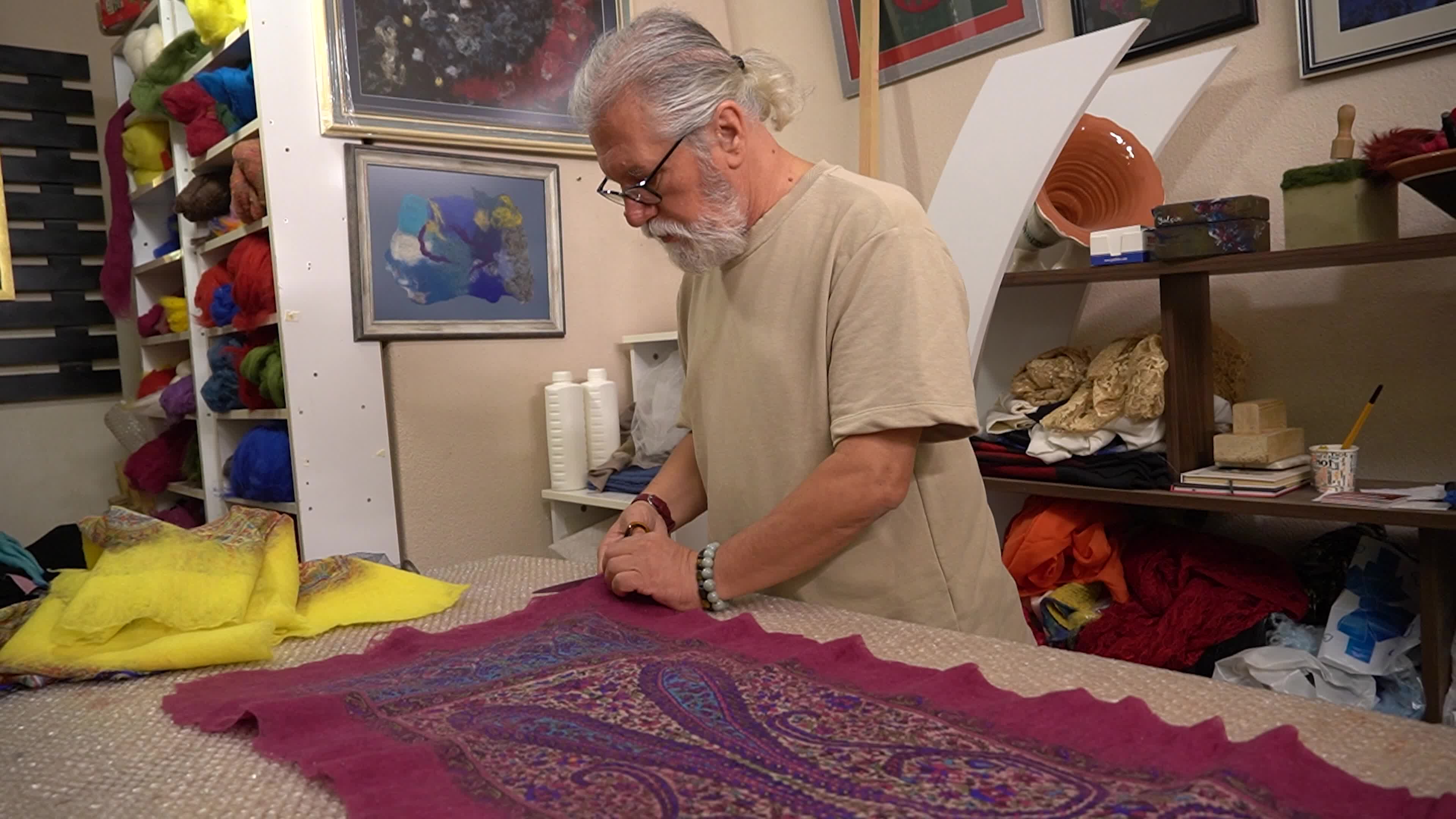 Felt Artist Creating Traditional Handcrafted Textiles in Workshop and Shop