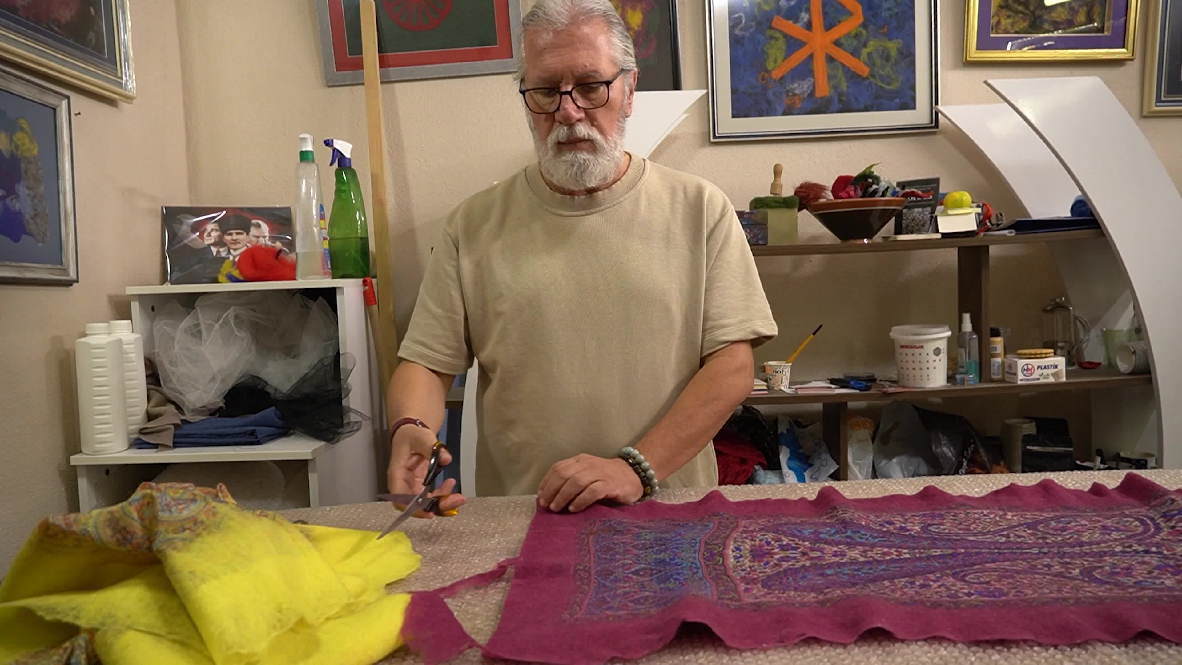 Felt Artist Creating Traditional Handcrafted Textiles in Workshop and Shop
