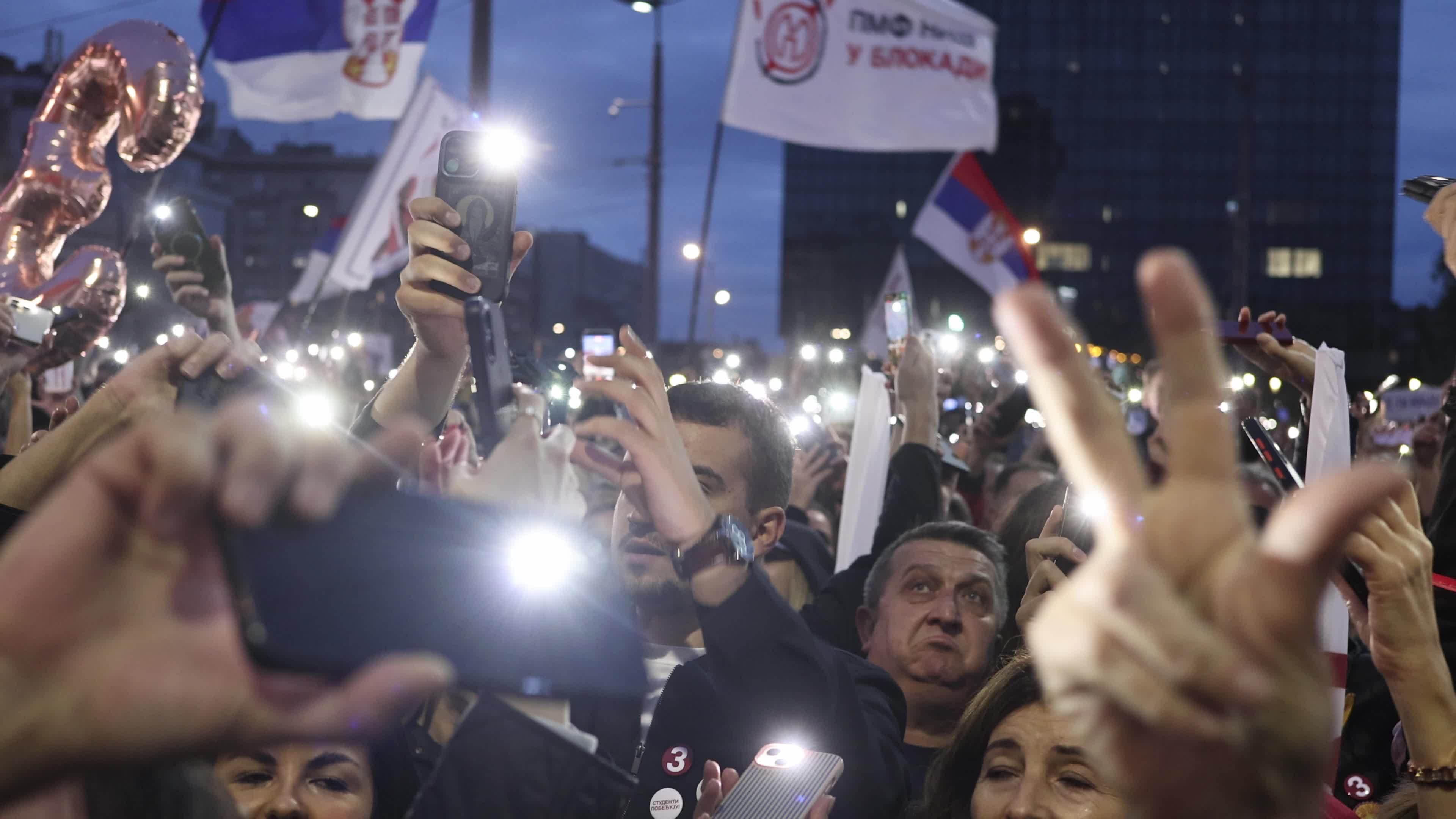 Student List Campaign Rally at Slavija Square in Belgrade, Serbia