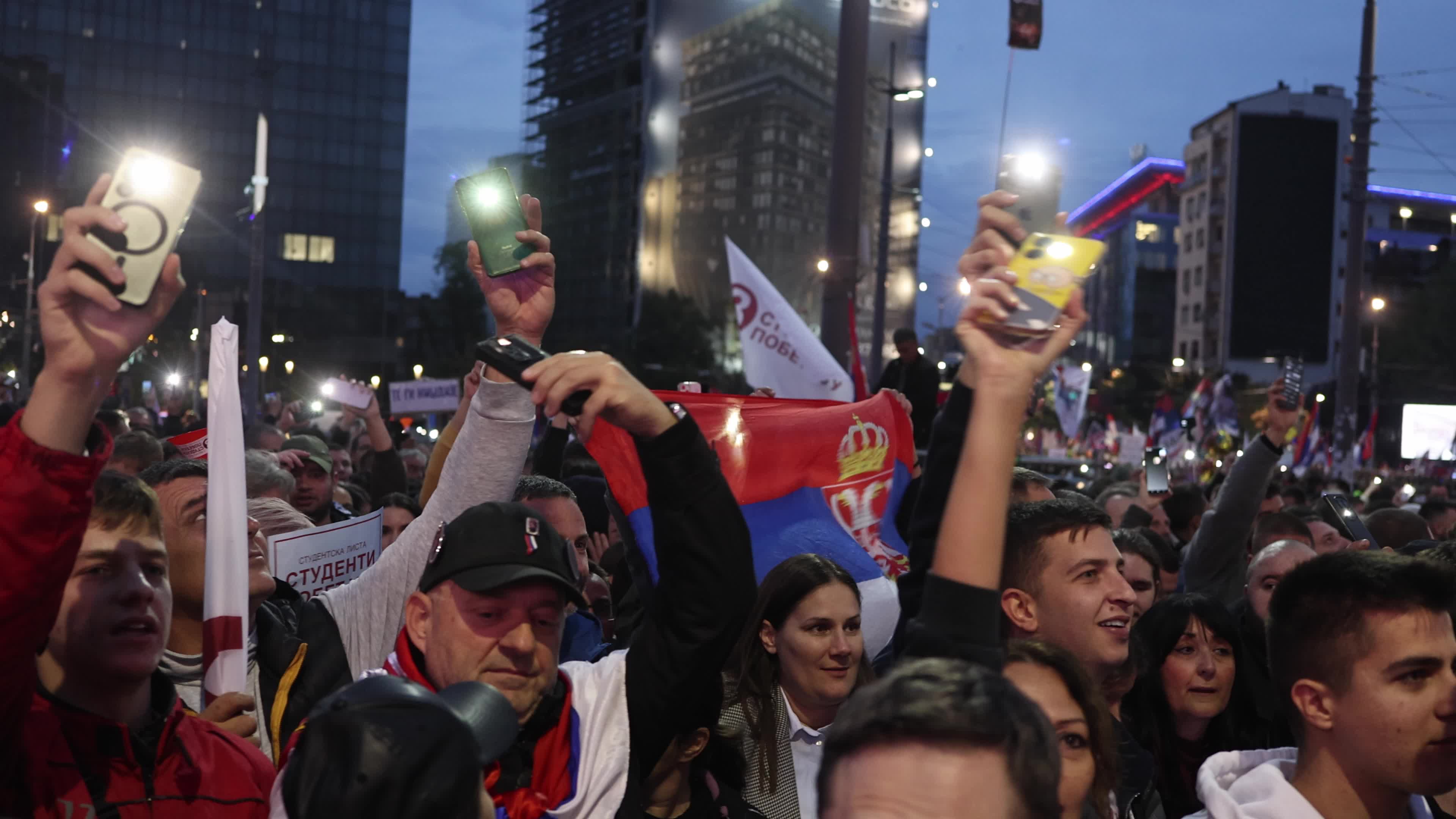 Student List Campaign Rally at Slavija Square in Belgrade, Serbia