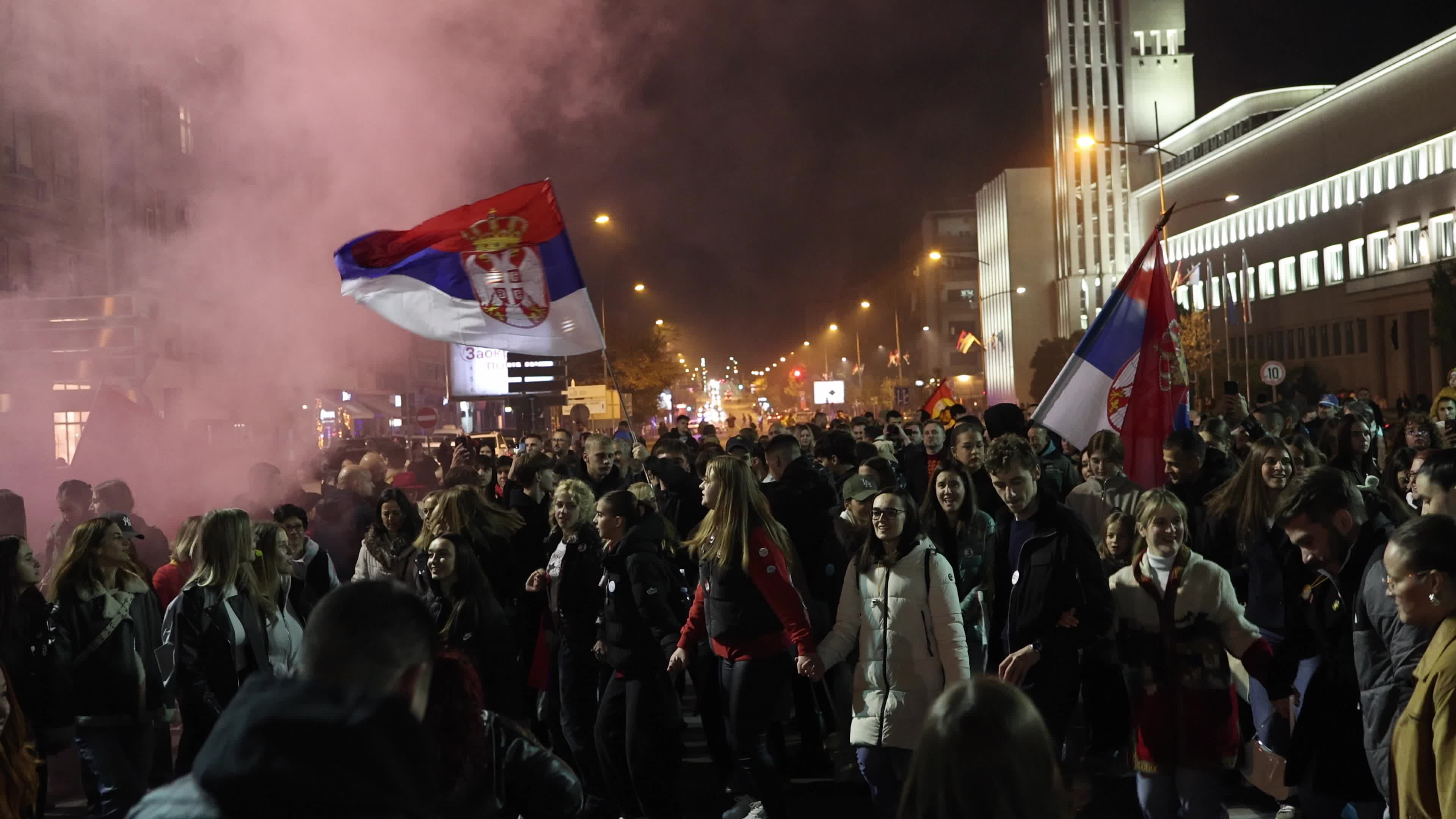 Student List Supporters Continue Celebrating Election Victory in Novi Sad, Serbia