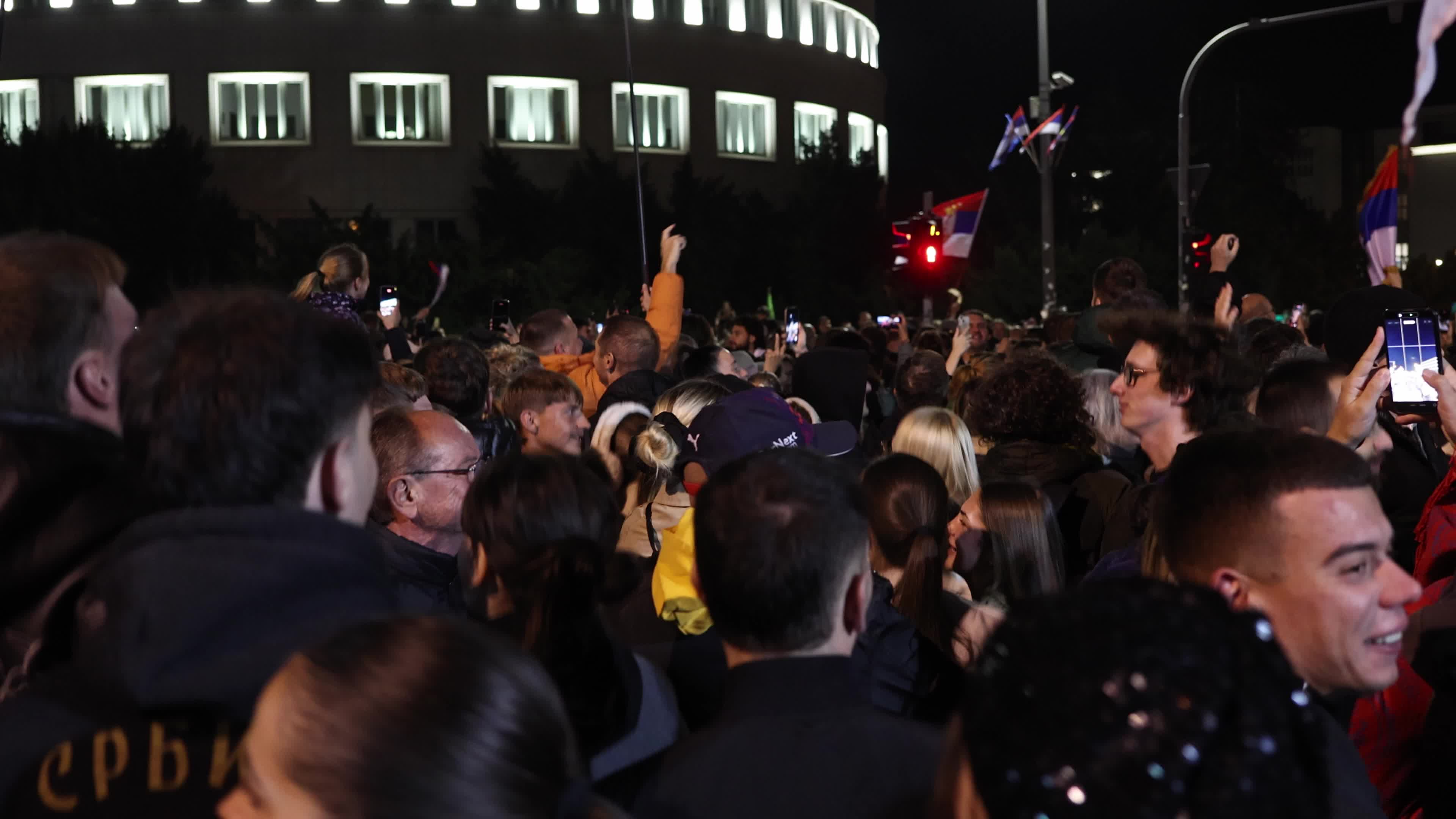 Student List Supporters Continue Celebrating Election Victory in Novi Sad, Serbia