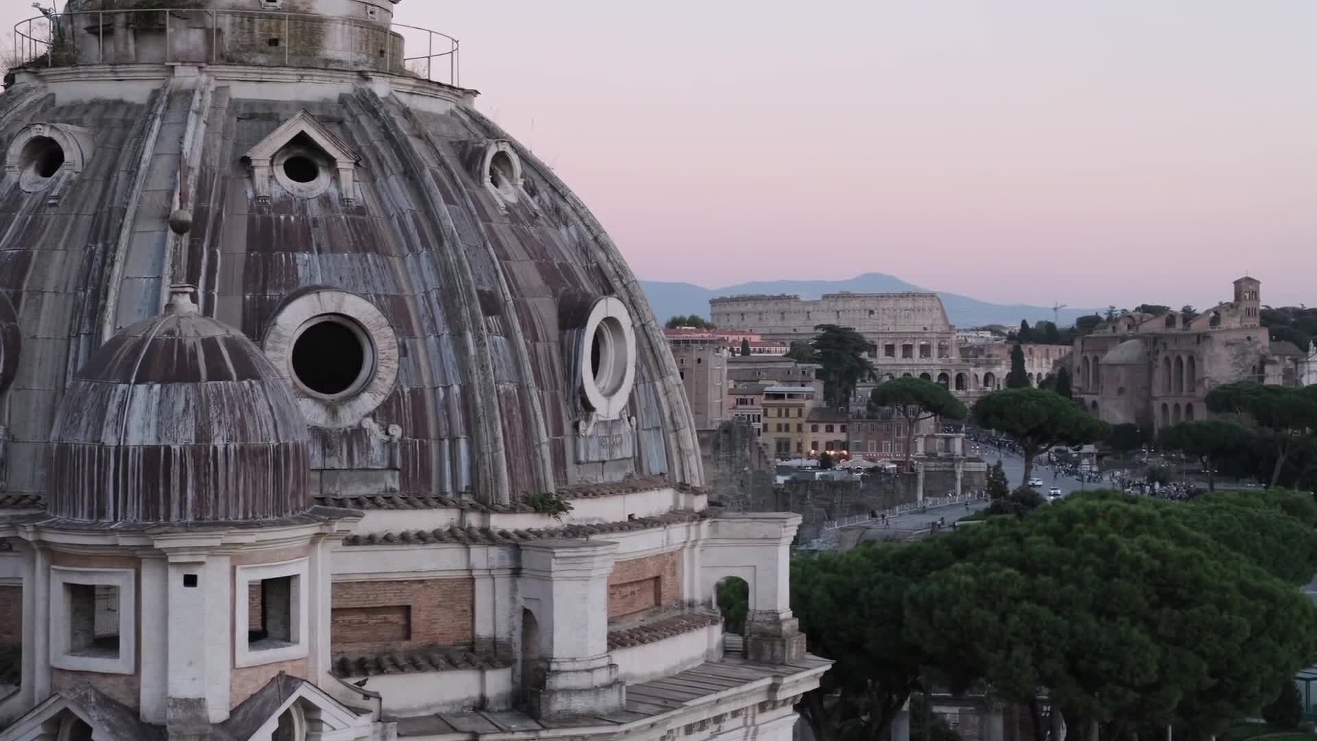 Rome view at sunset from above