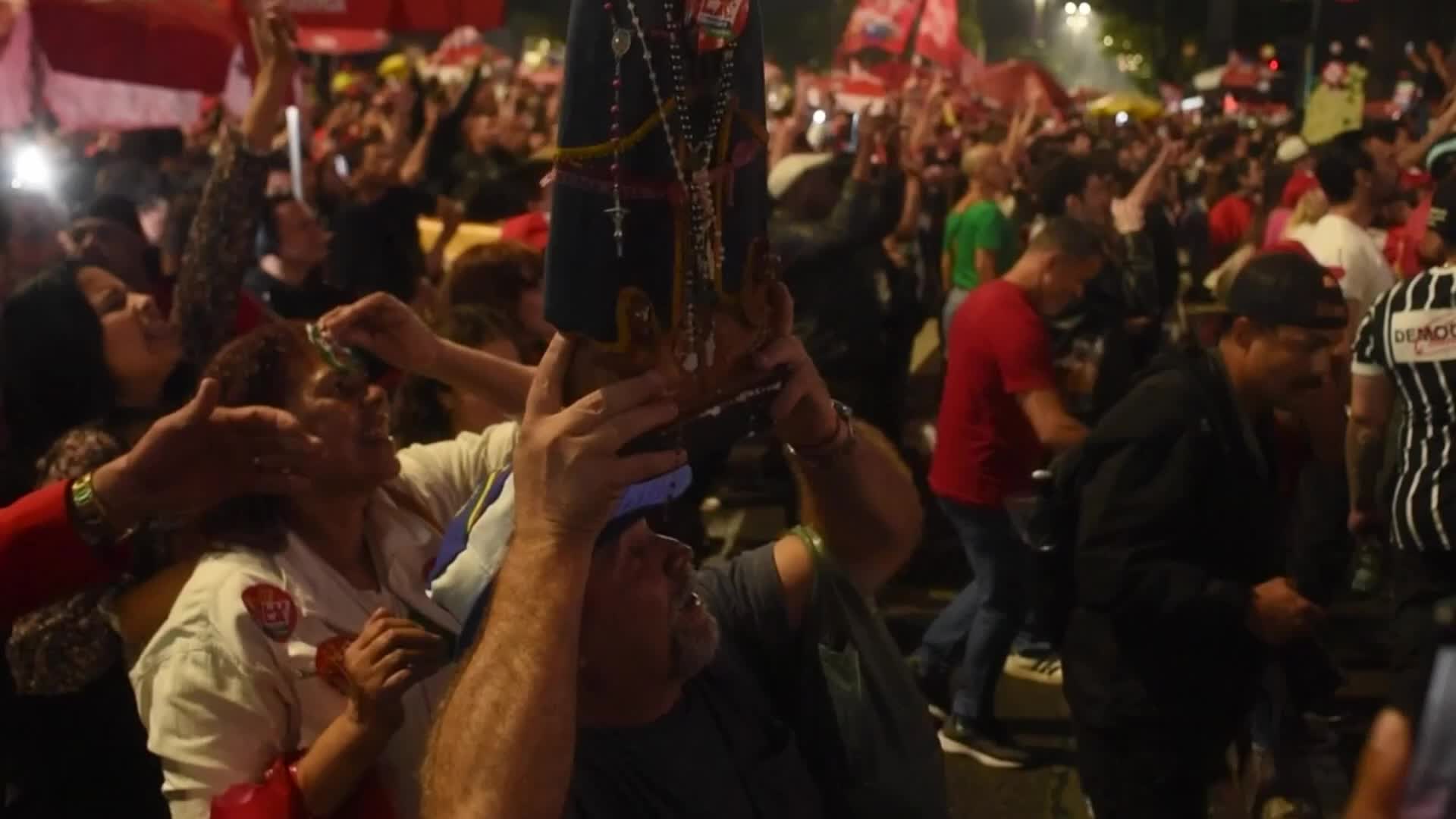 Our Lady of Aparecida raised over crowd as Lula supporters celebrate reelection