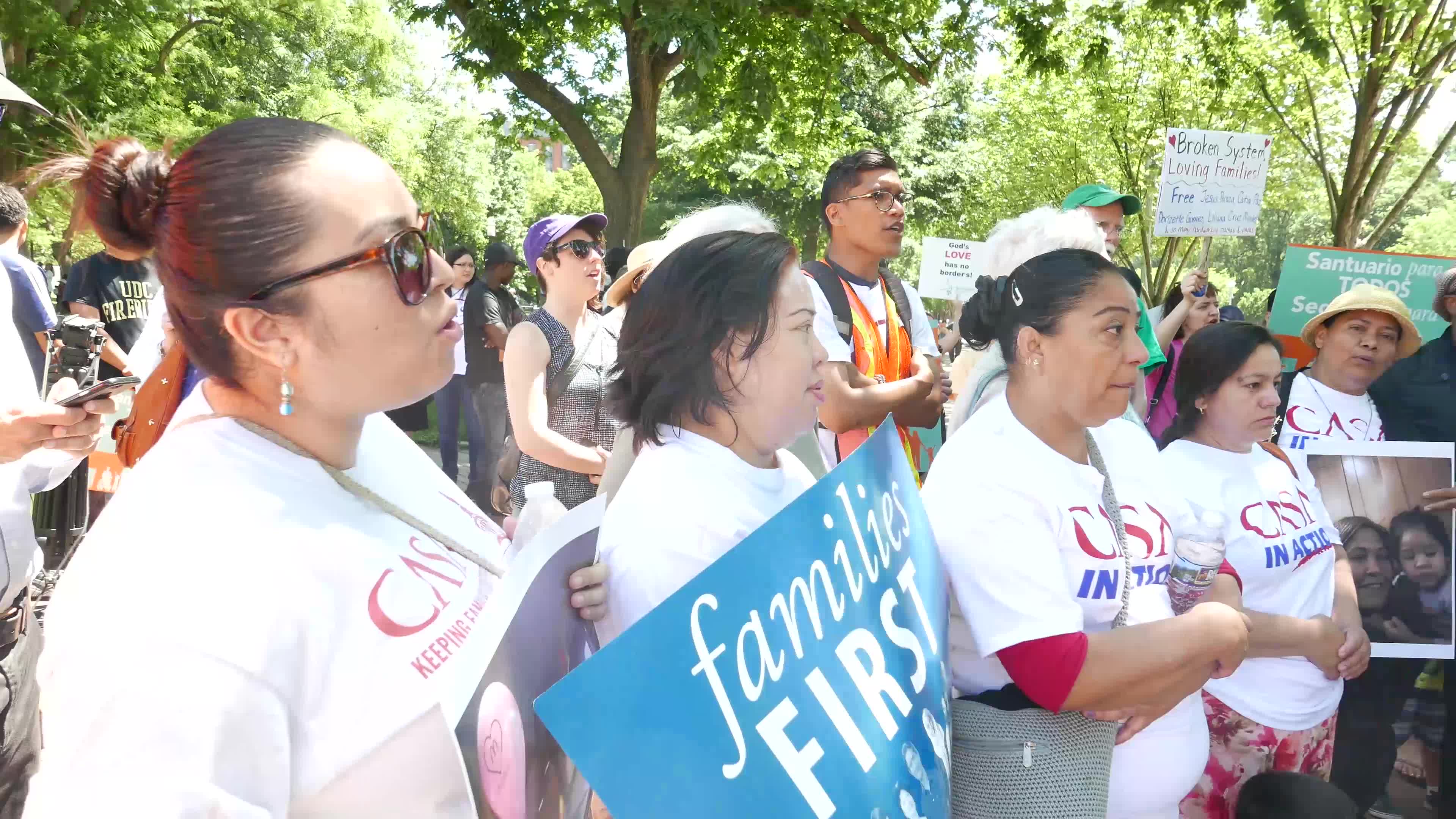 Deportation Protestors gather in Lafayette Park Across the Street from the White House