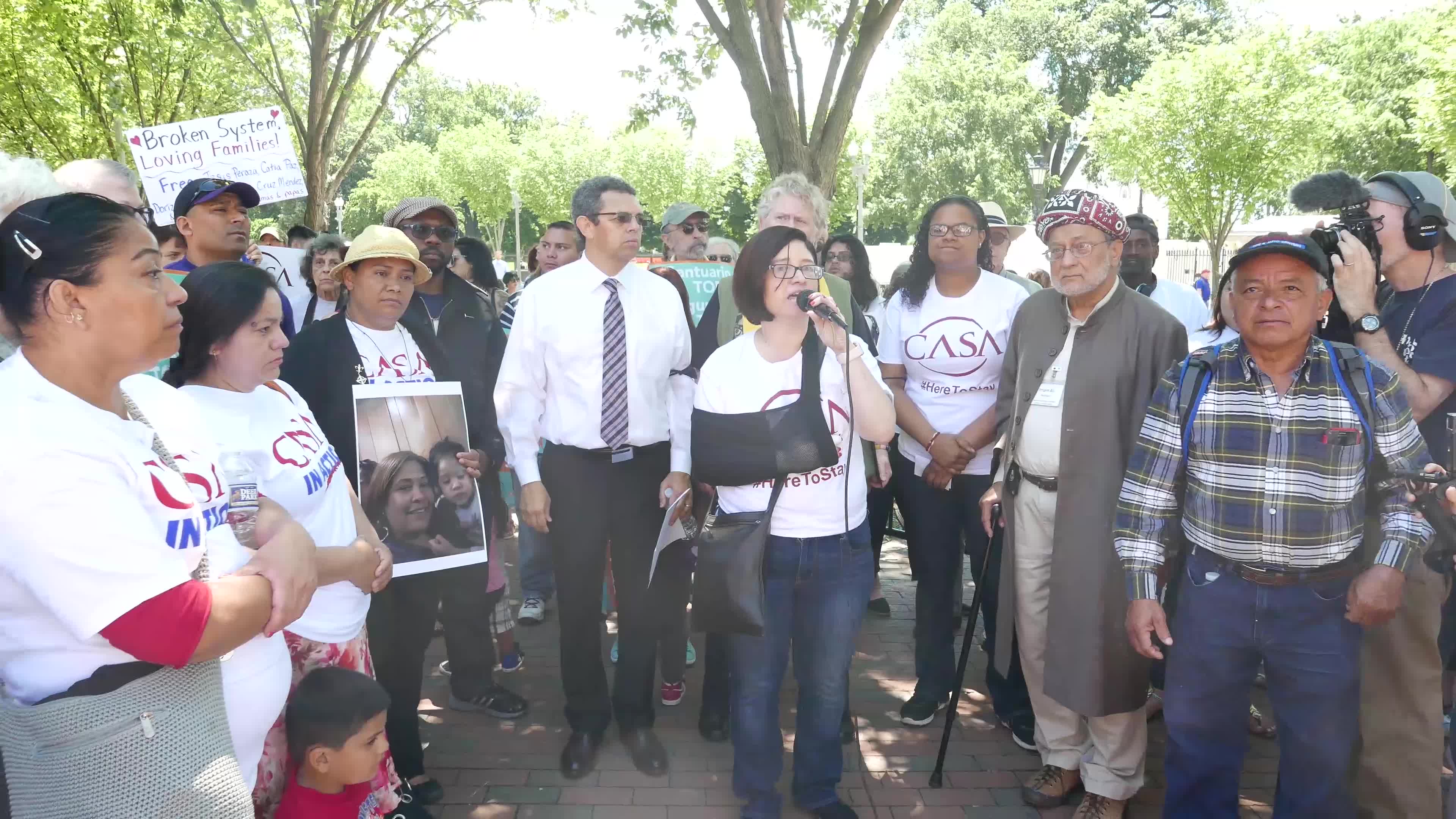 Deportation Protestors gather in Lafayette Park Across the Street from the White House