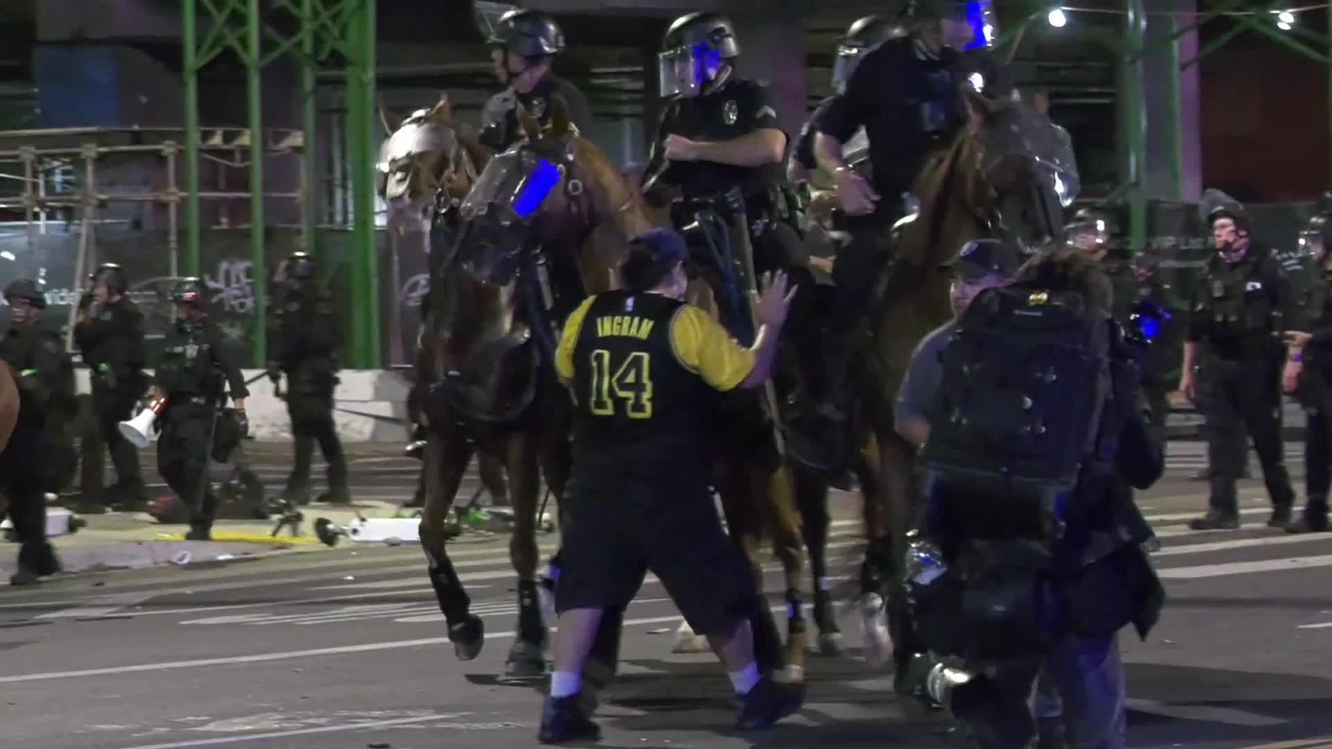 Crowd of Lakers fans clashed with police following the victory in NBA Finals