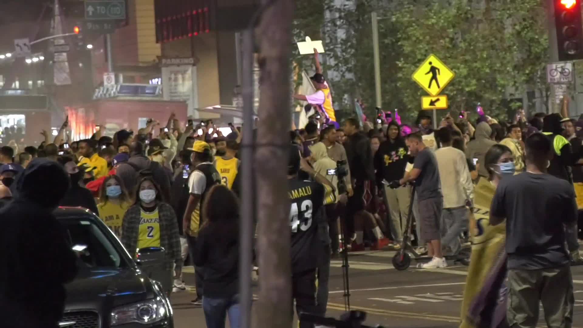 Crowd of Lakers fans clashed with police following the victory in NBA Finals