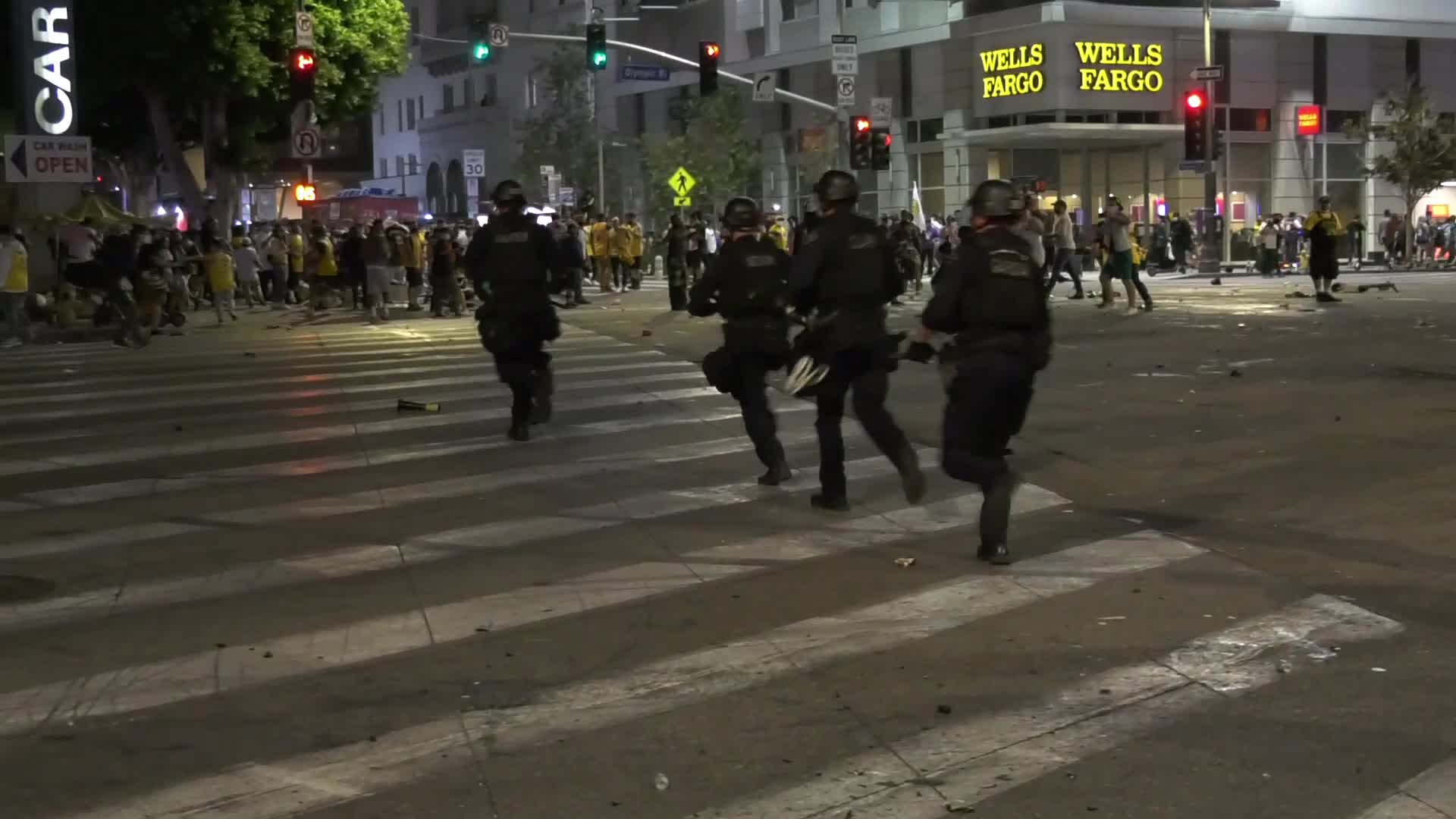 Crowd of Lakers fans clashed with police following the victory in NBA Finals