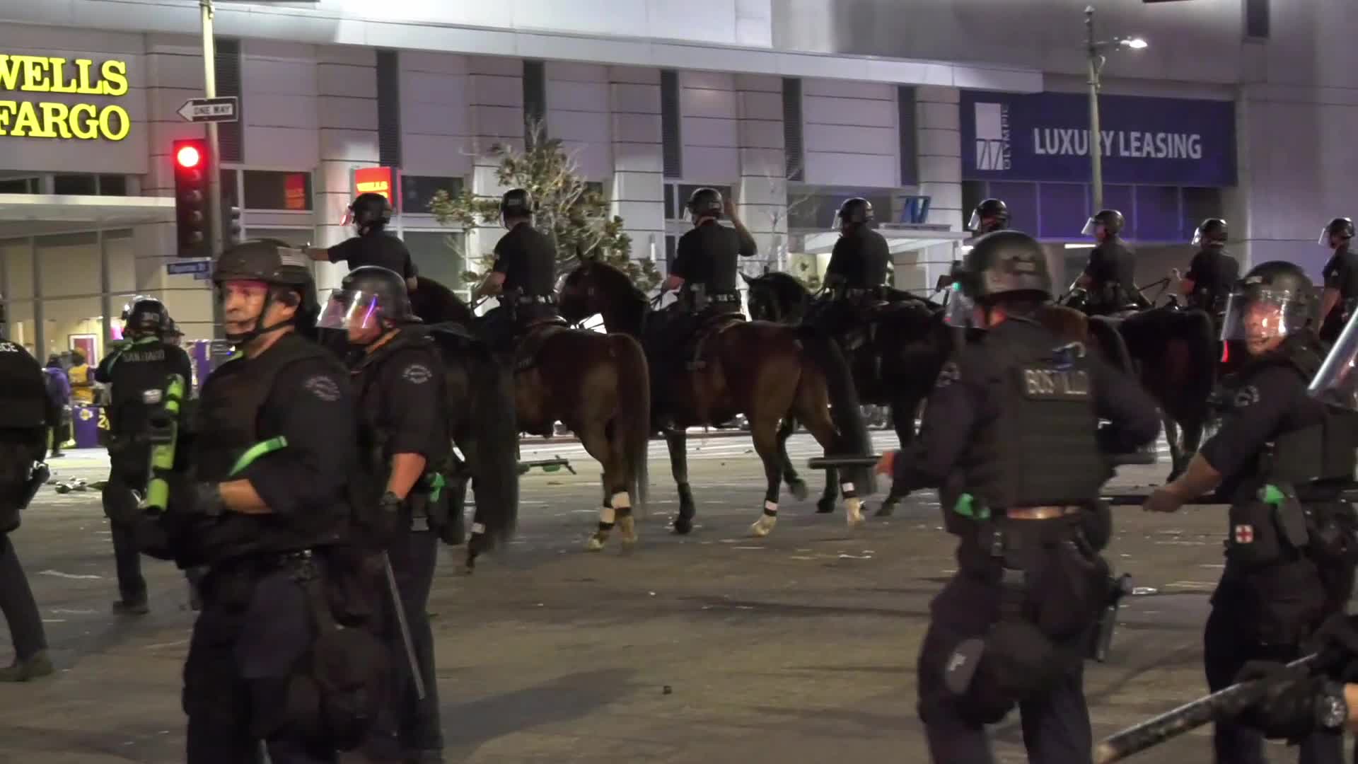 Crowd of Lakers fans clashed with police following the victory in NBA Finals