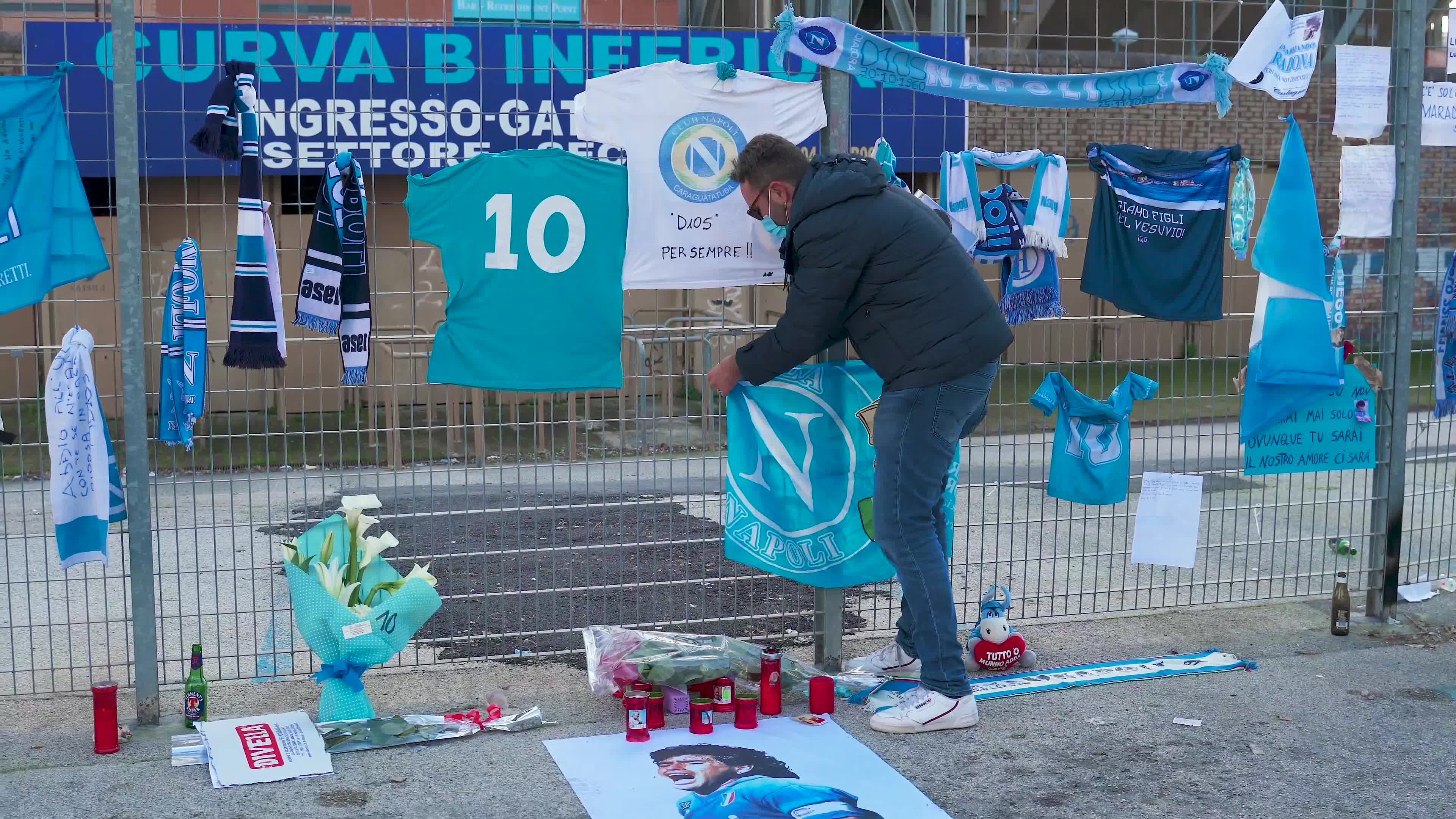 Maradona's fans bring homage to the soccer superstar in Naples