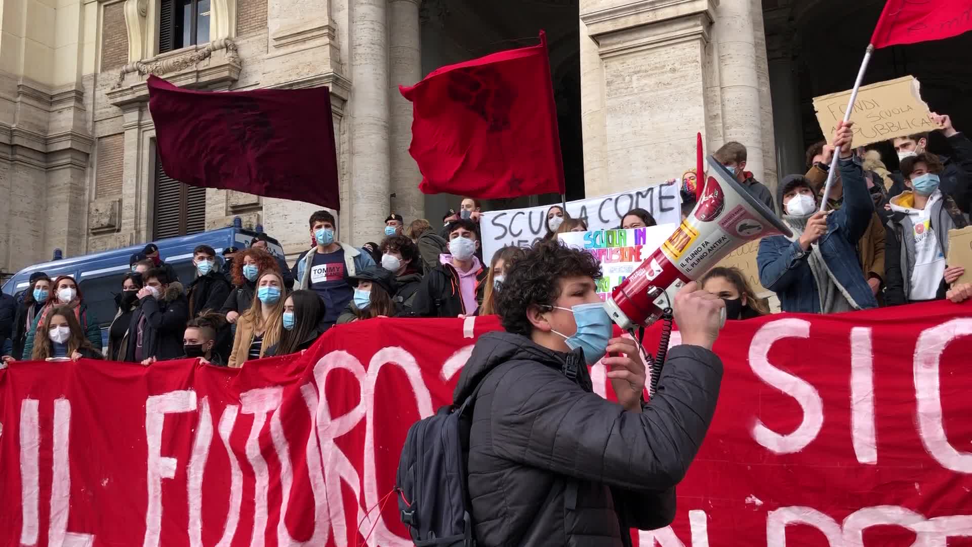 Students protest ouside the Ministry of Education in Rome