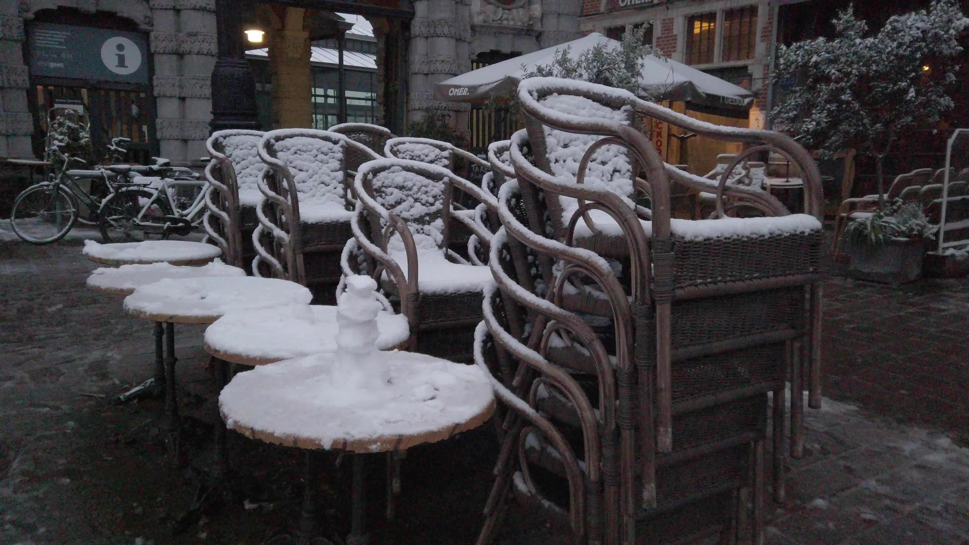 Daily Life In Gent Snowfall during Covid-19 Pandemic with bar and restaurant closed