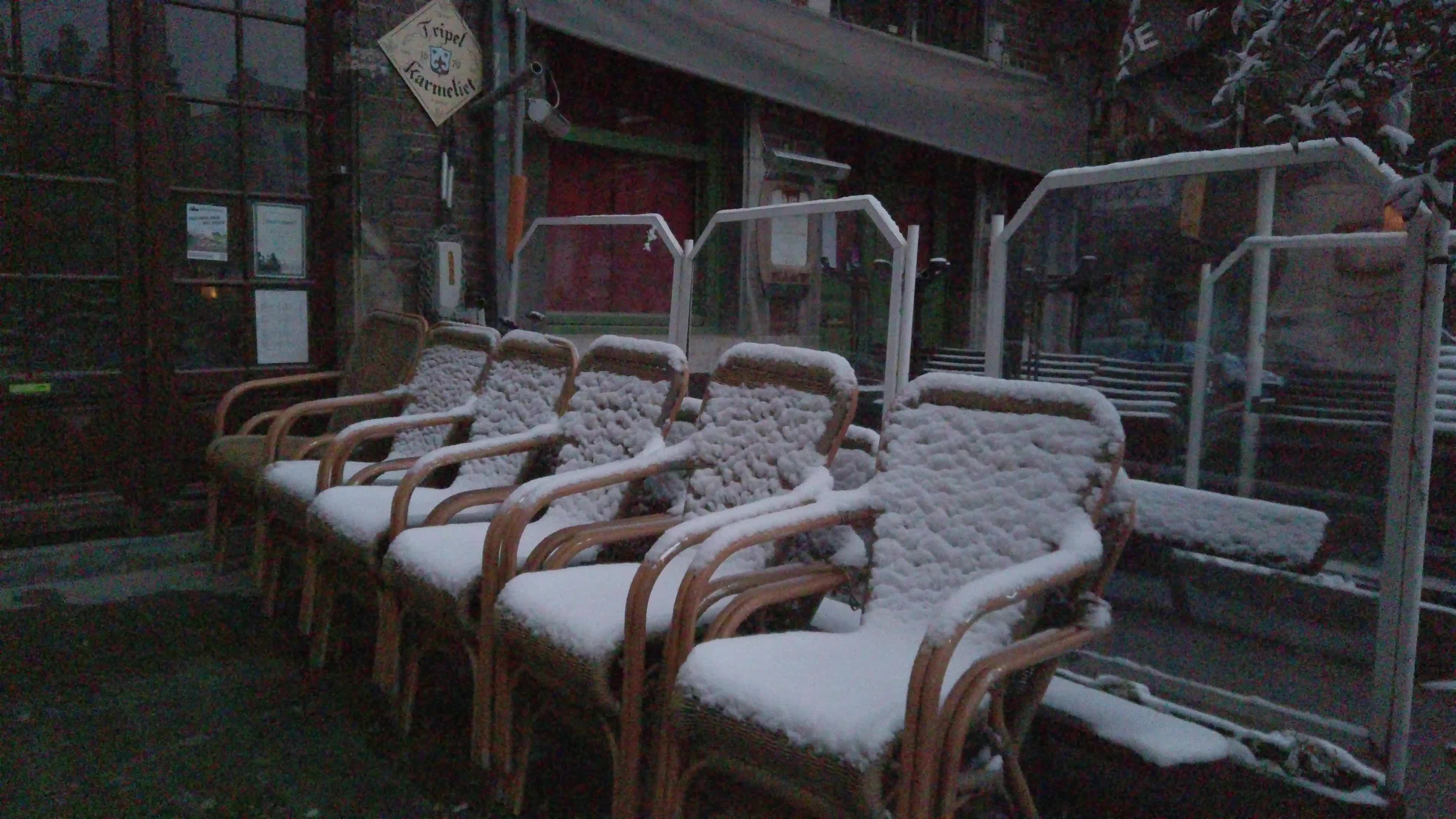 Daily Life In Gent Snowfall during Covid-19 Pandemic with bar and restaurant closed