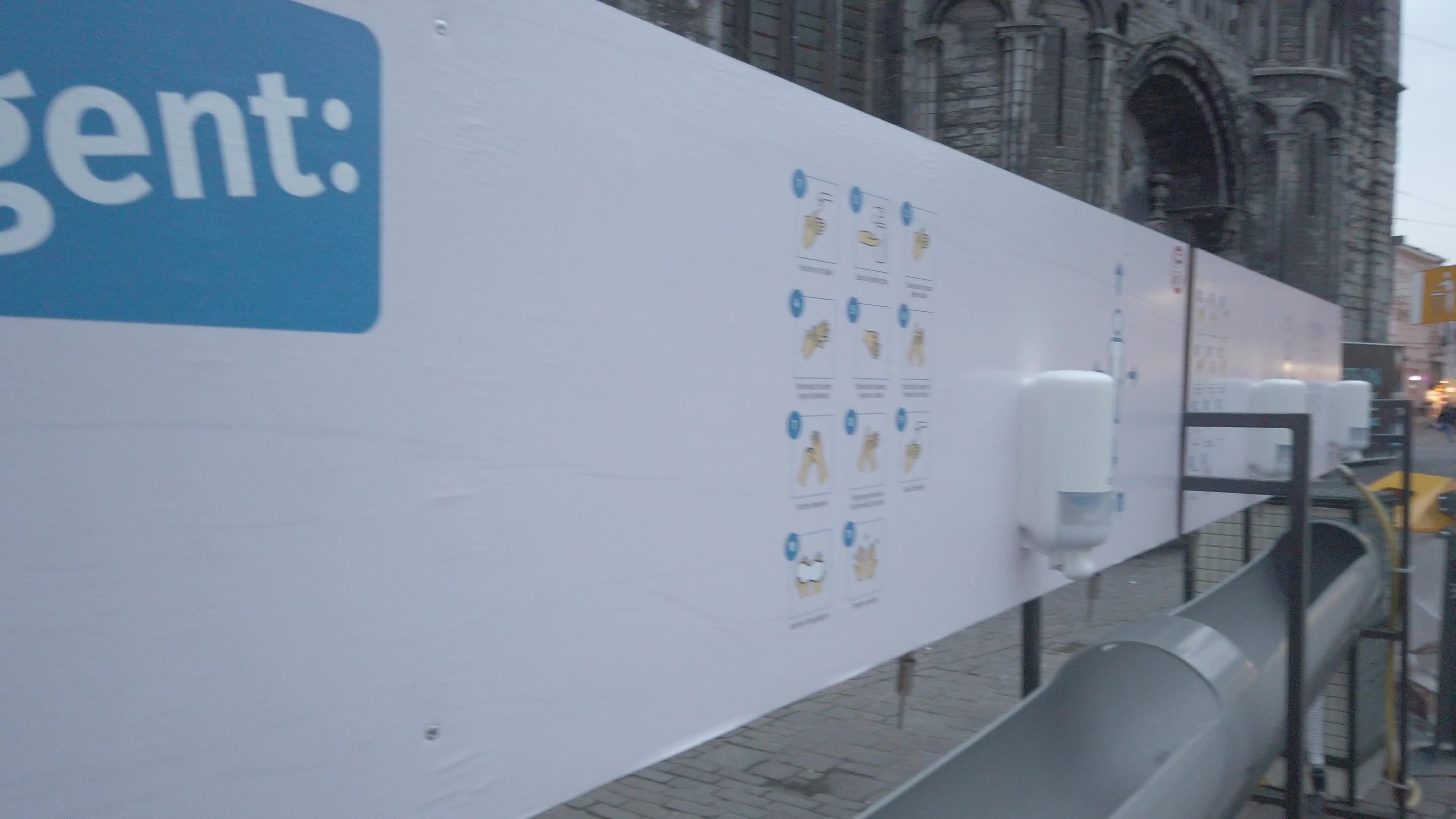 Installation of a public hand sanitizer in Korenmarkt