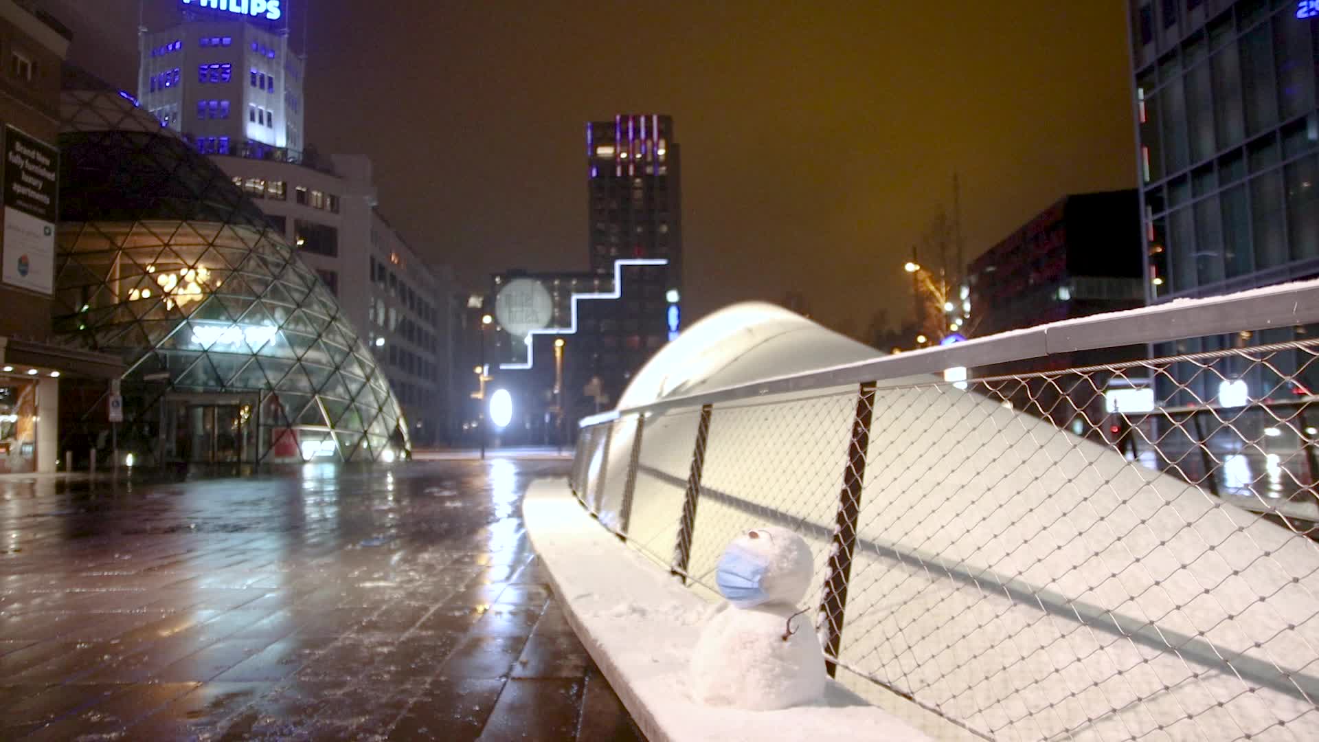 Snowman with a facemask in the Netherlands
