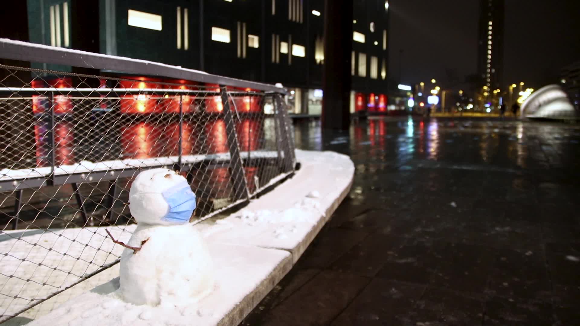 Snowman with a facemask in the Netherlands