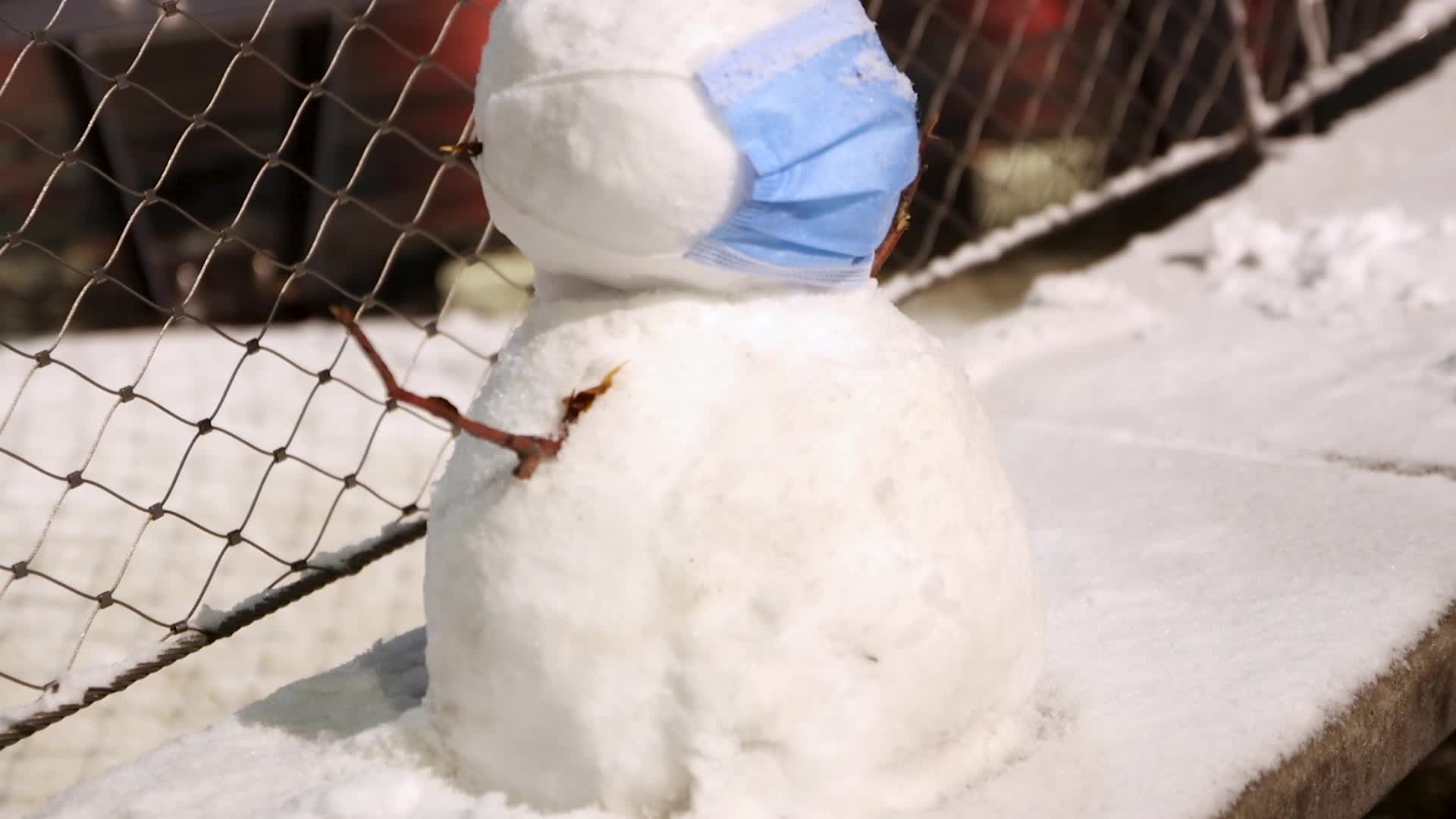 Snowman with a facemask in the Netherlands