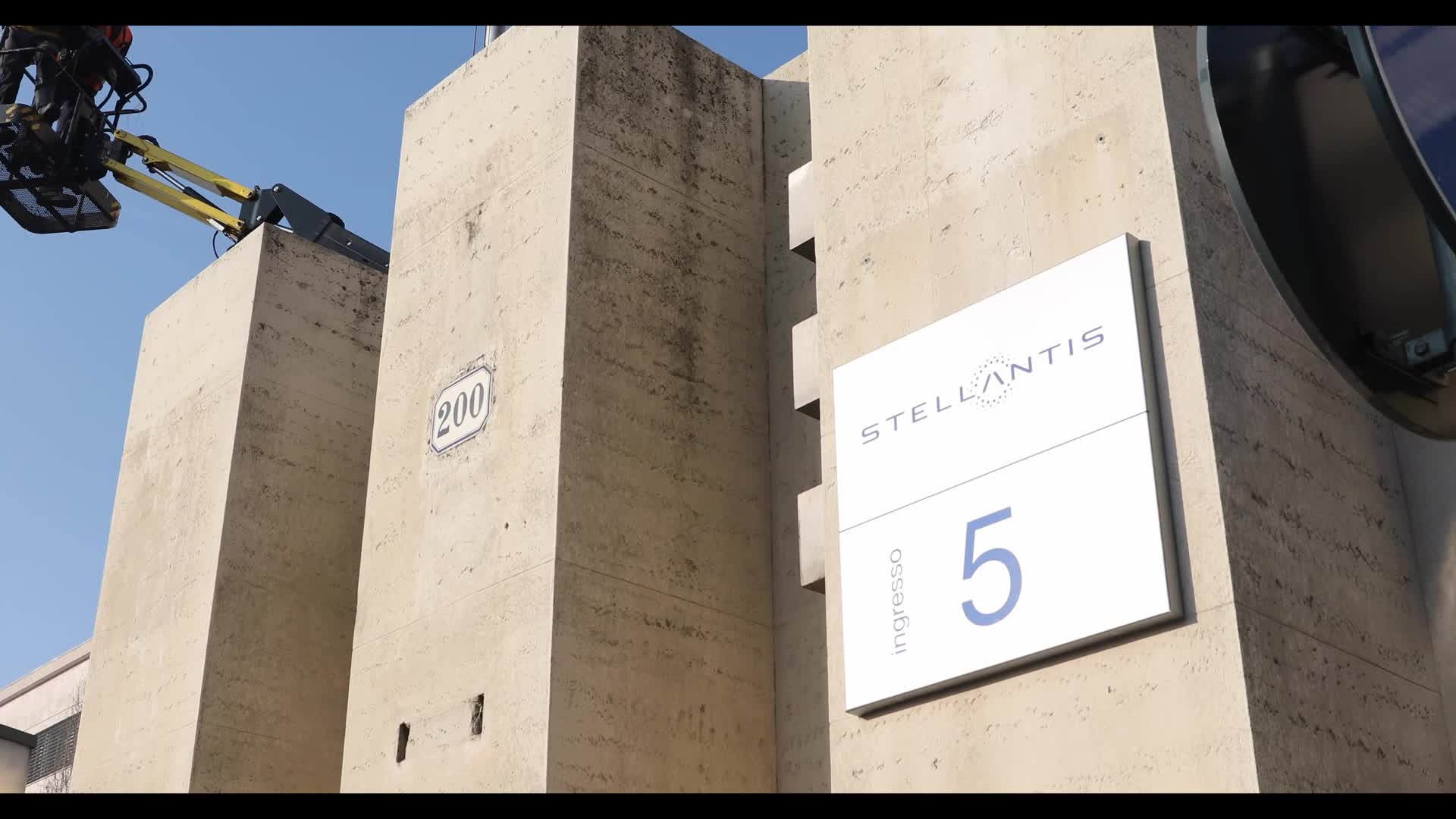 The historical FIAT plant of Mirafiori showcases the new Stellantis logo