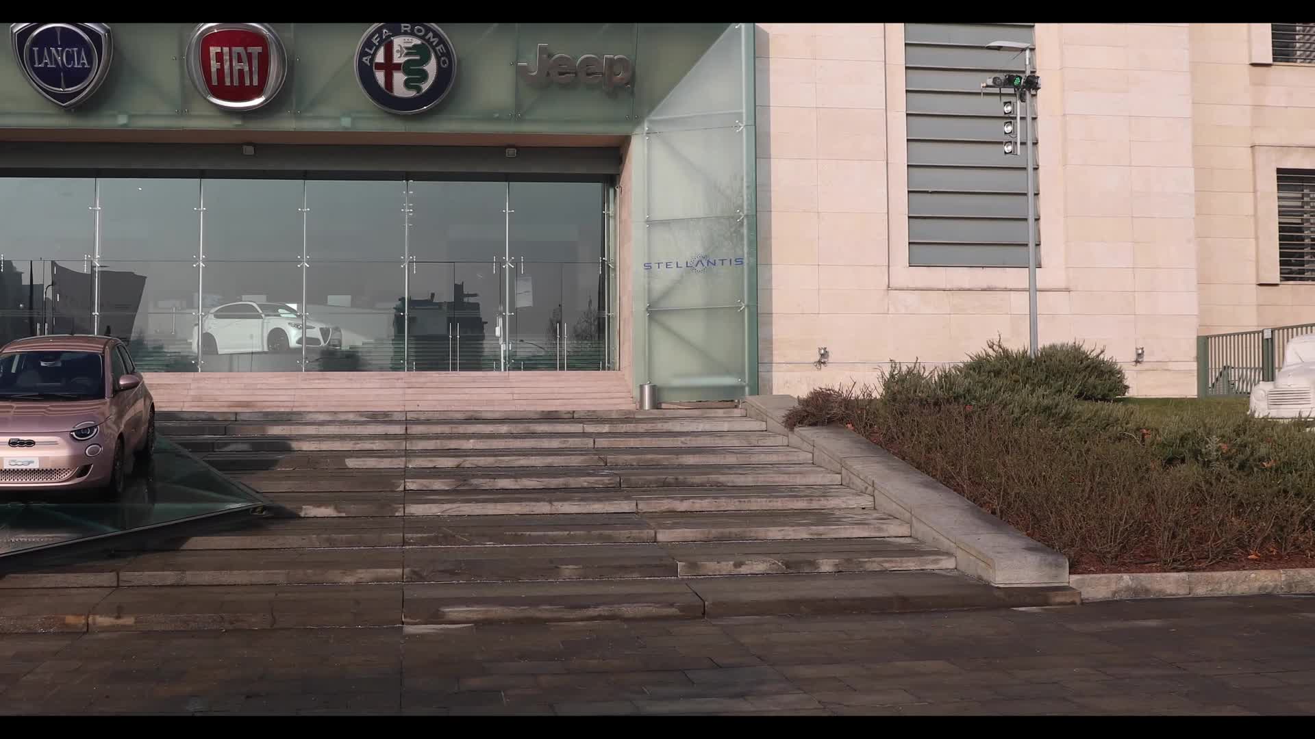 The historical FIAT plant of Mirafiori showcases the new Stellantis logo