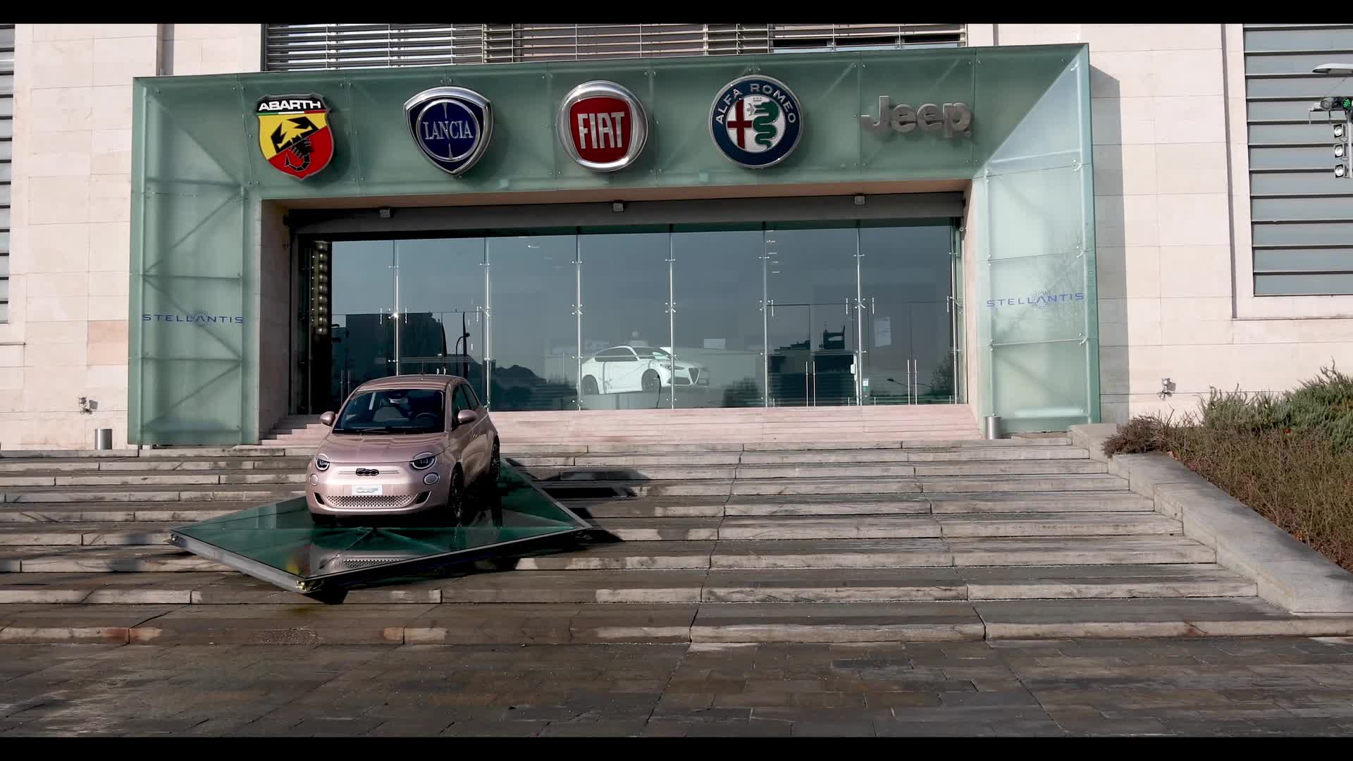 The historical FIAT plant of Mirafiori showcases the new Stellantis logo