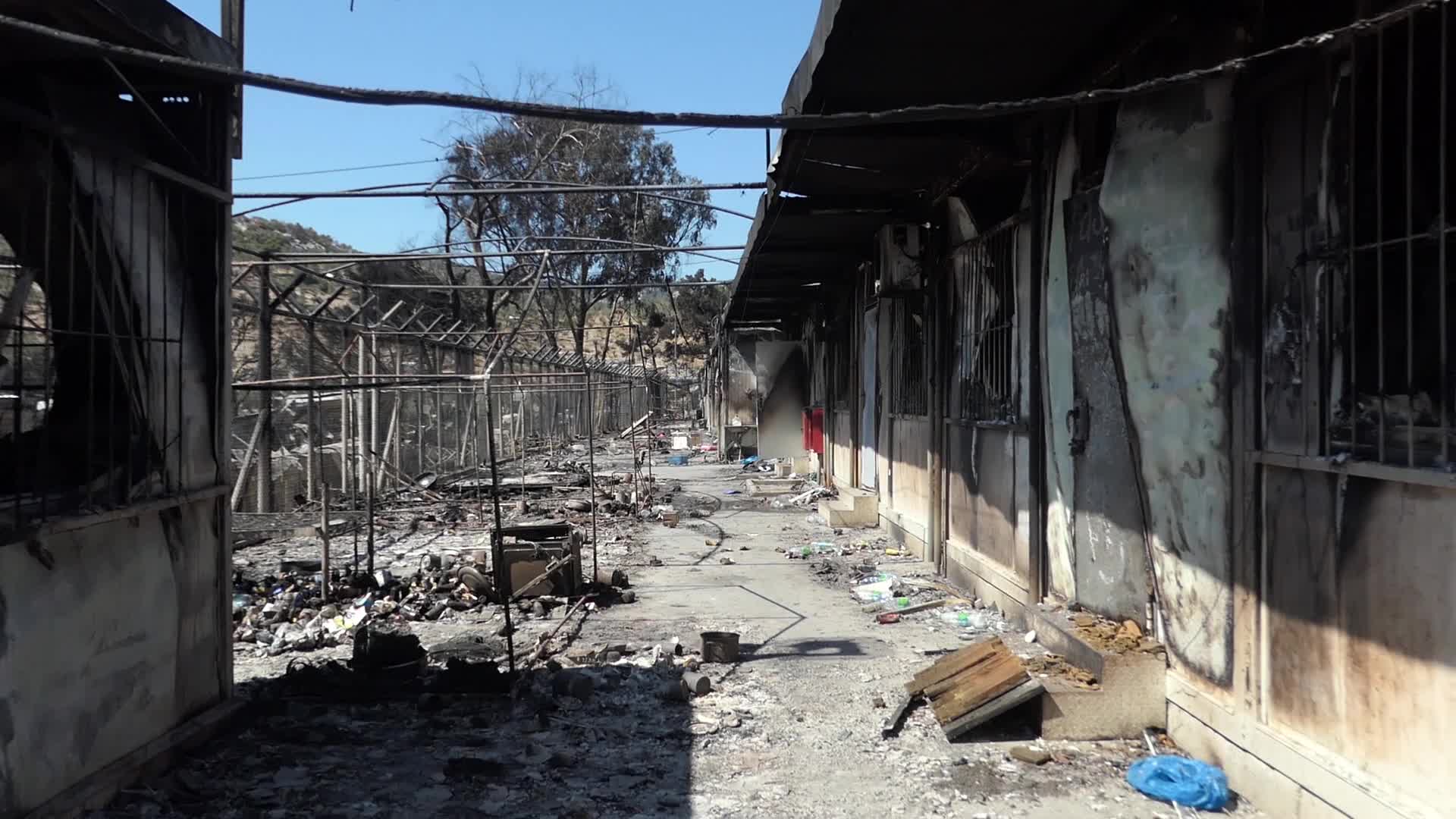 Aftermath of fire at Moria Refugee Camp
