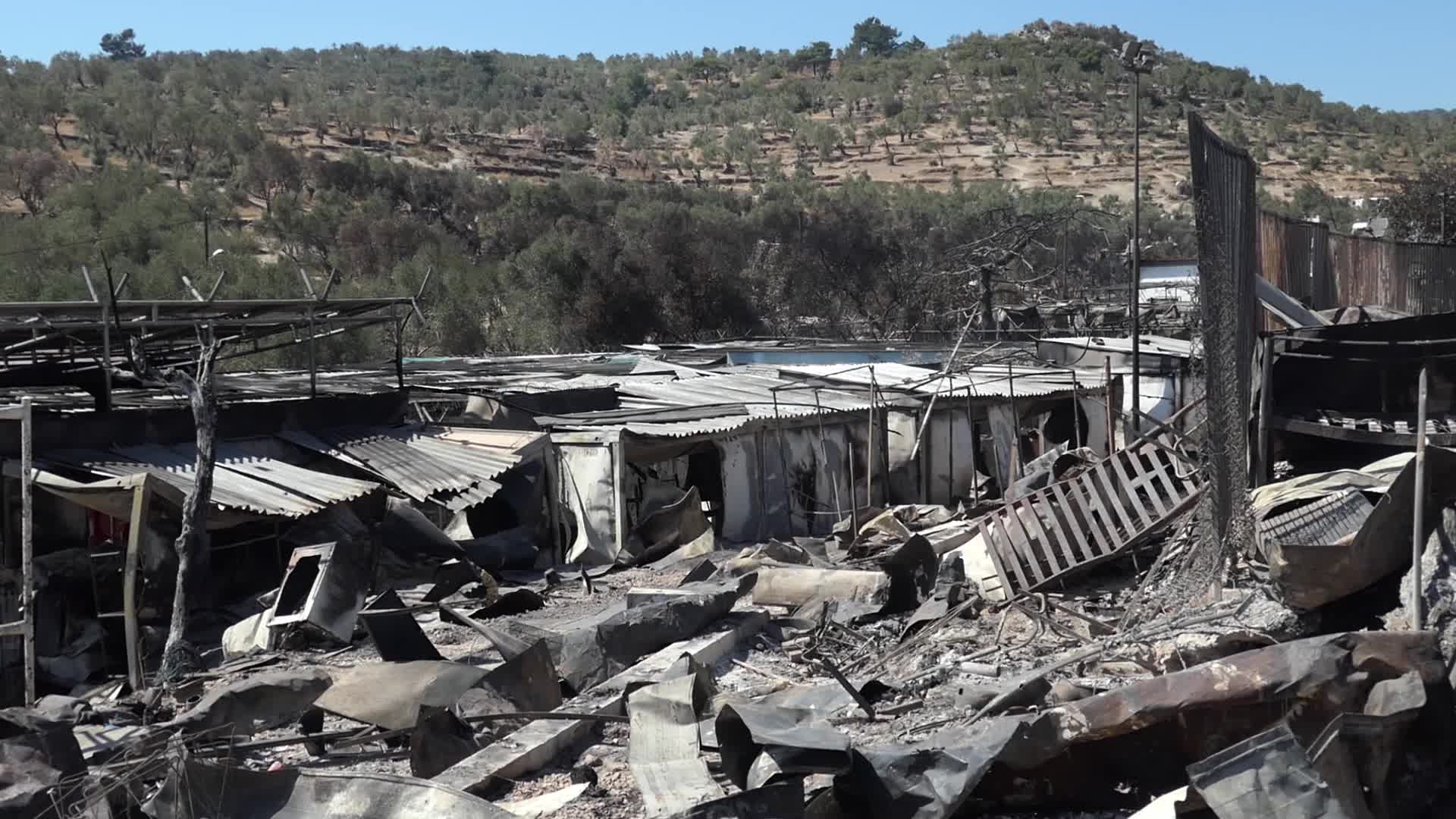 Aftermath of fire at Moria Refugee Camp