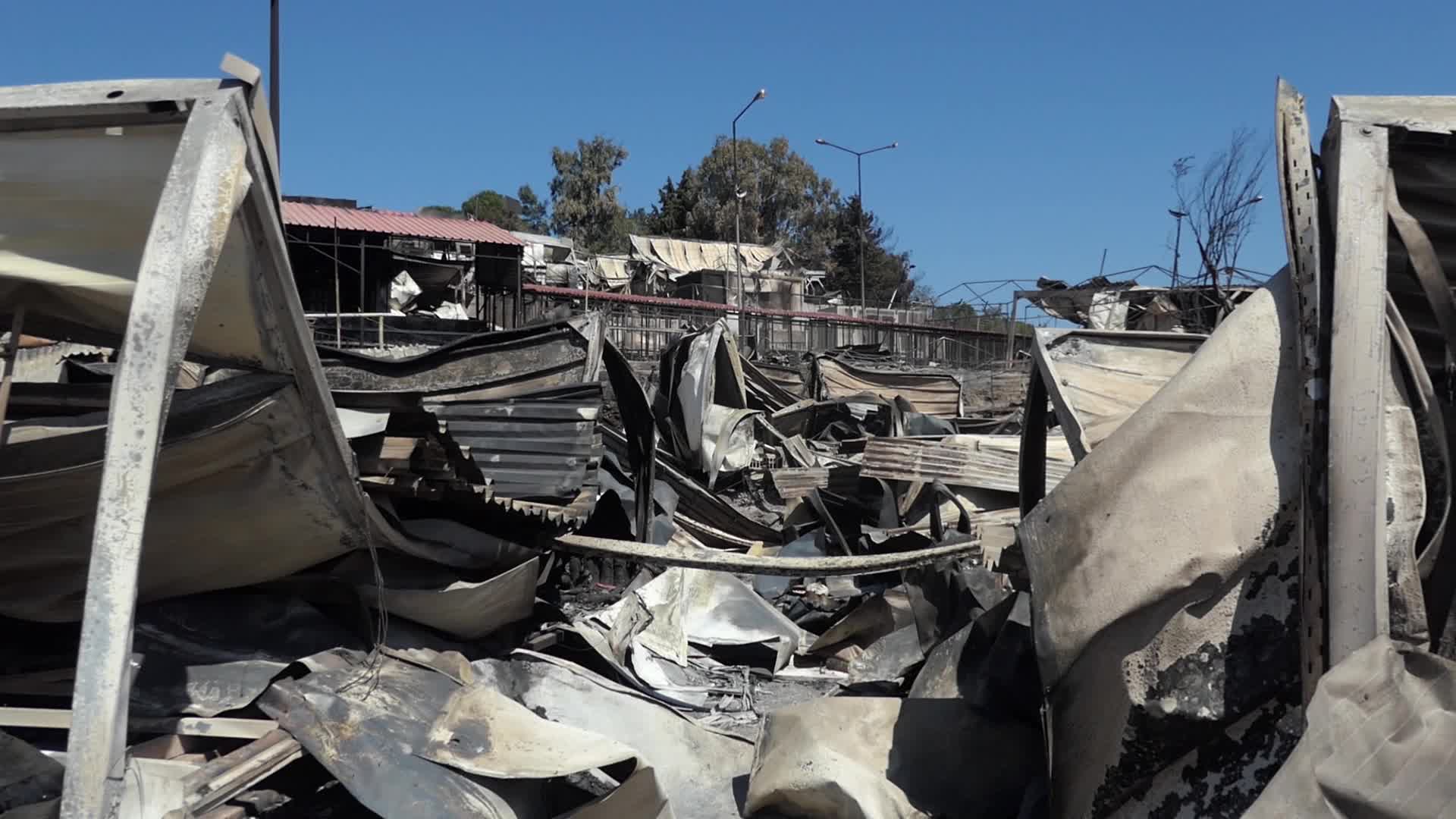 Aftermath of fire at Moria Refugee Camp