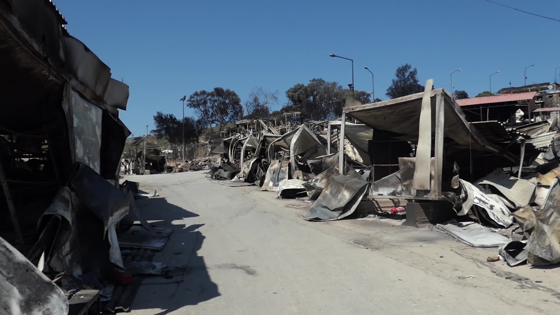 Aftermath of fire at Moria Refugee Camp