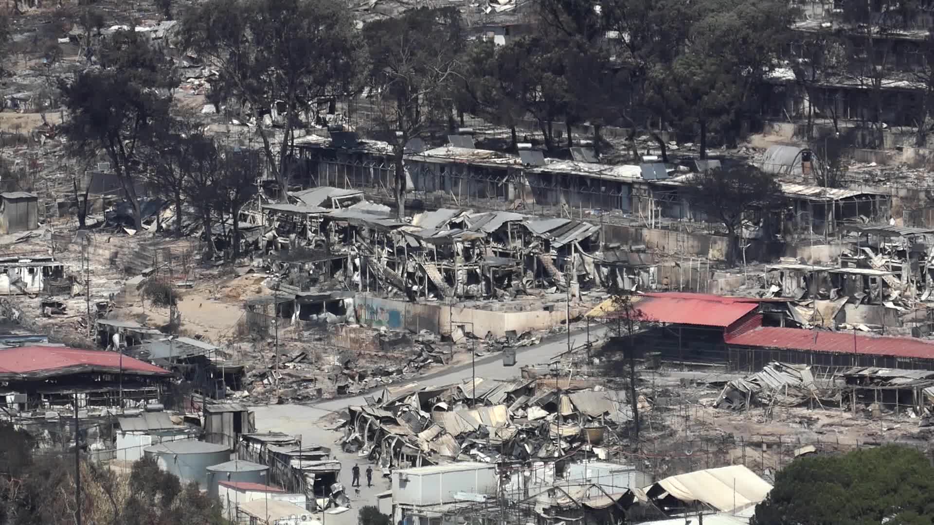 Aftermath of fire at Moria Refugee Camp