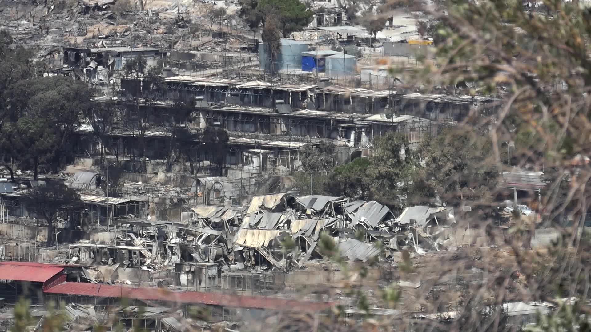 Aftermath of fire at Moria Refugee Camp