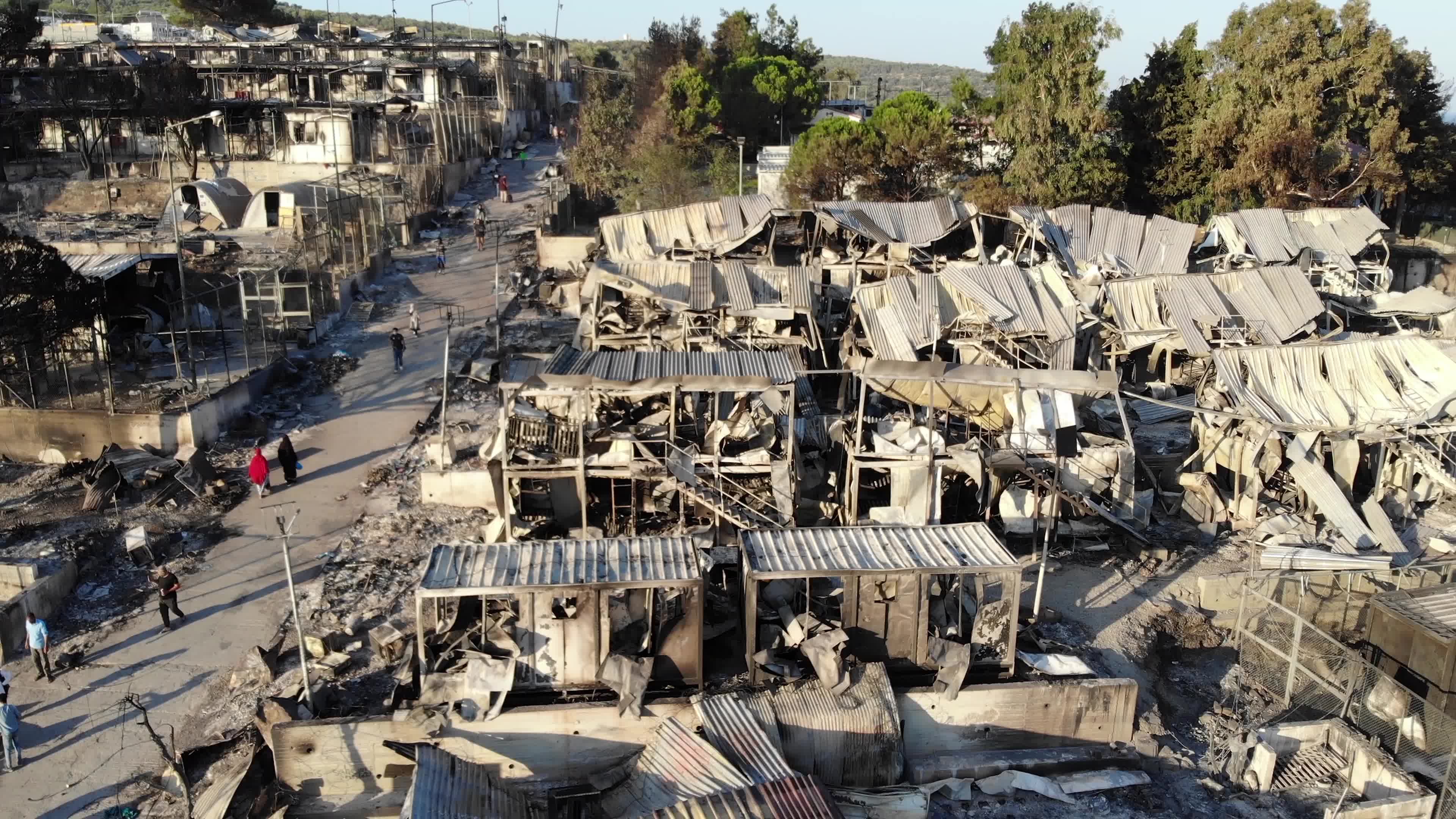 Drone view of Moria camp after the first fire